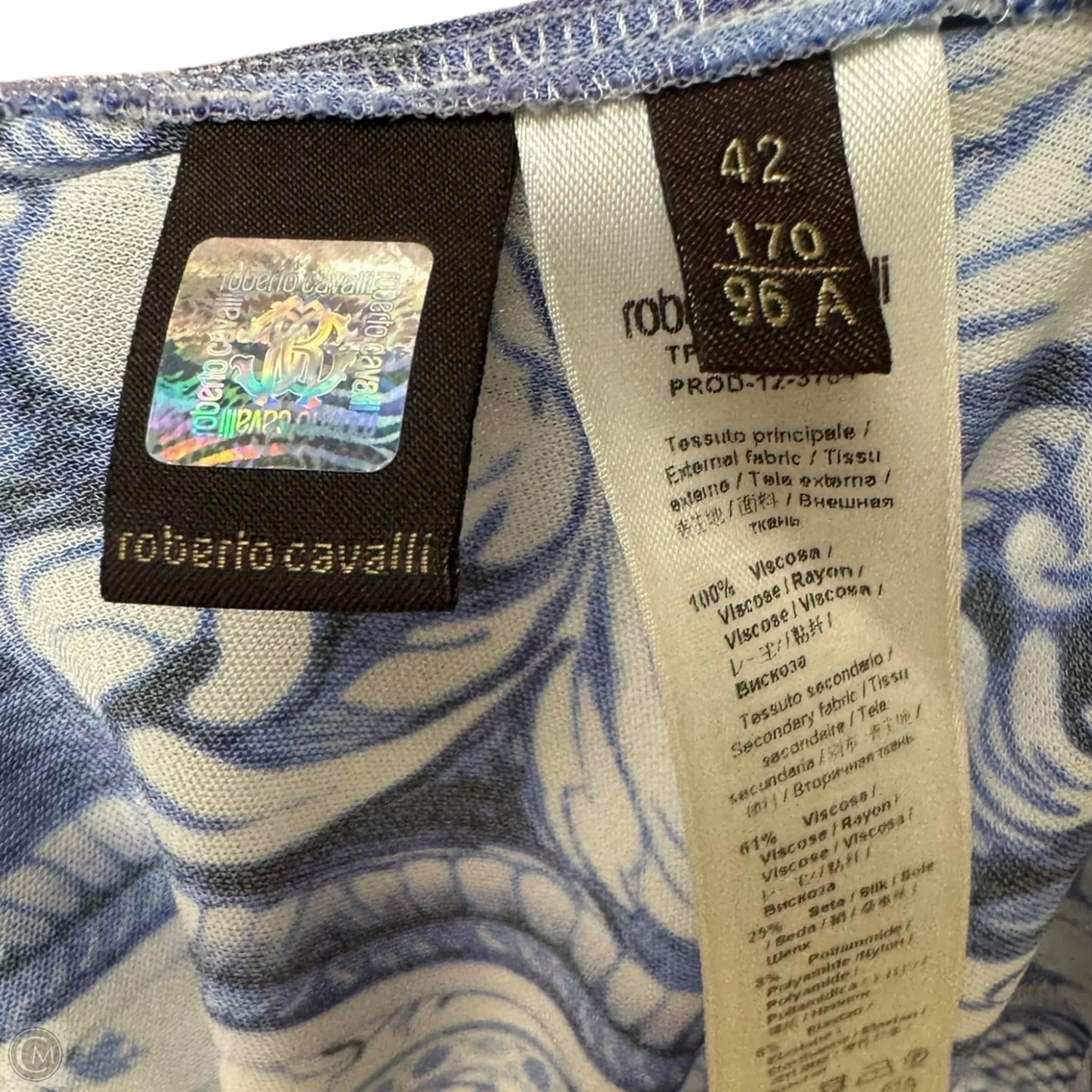 2013 Resort Collection Baroque Porcelain Printed Shift Dress Designer By Roberto Cavalli In Blue & White, Size: 6