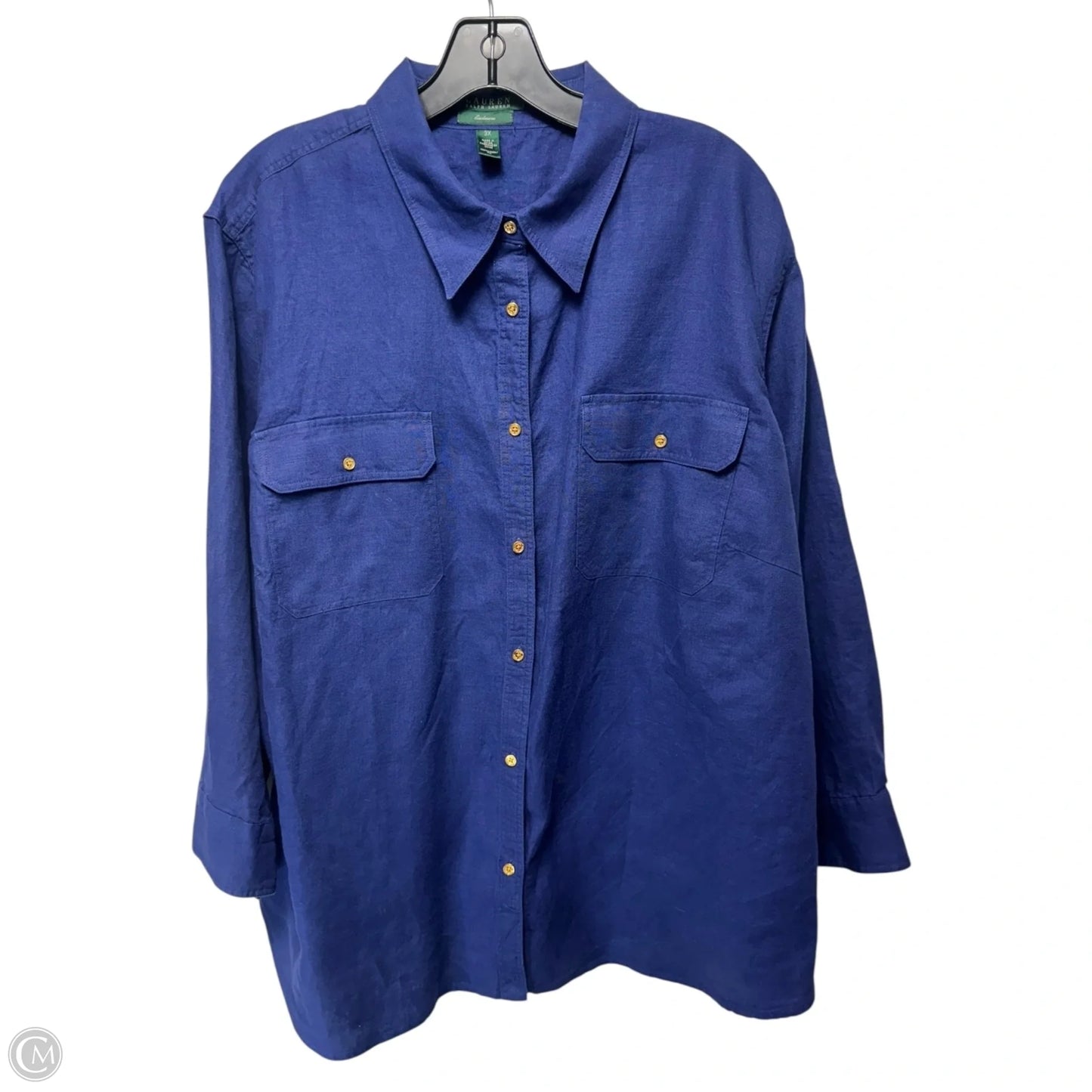 Linen Top Long Sleeve By Lauren By Ralph Lauren In Blue, Size: 3x