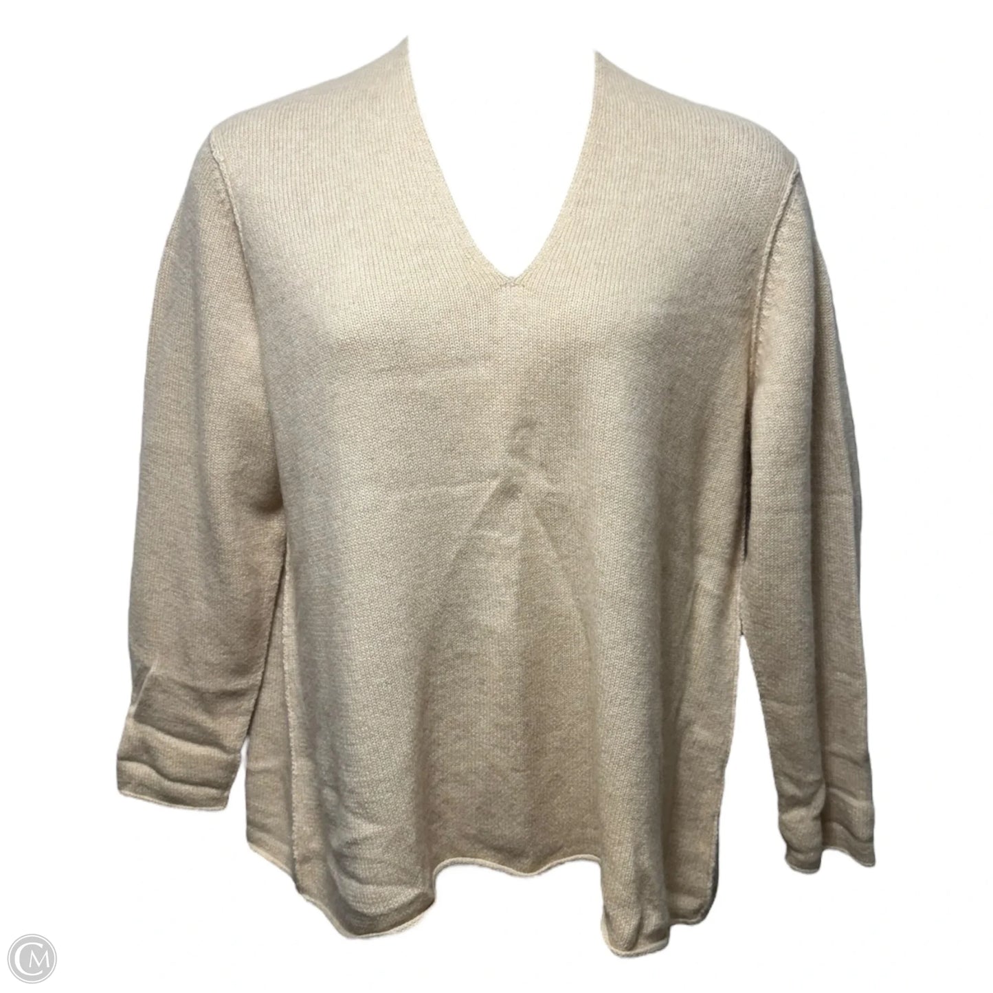 High Back V-Neck Top Sweater Cashmere By Eileen Fisher In Cream, Size: Xl