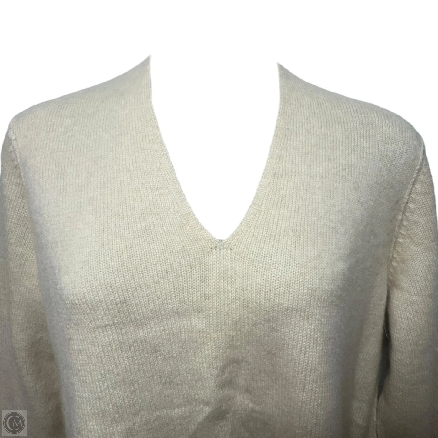 High Back V-Neck Top Sweater Cashmere By Eileen Fisher In Cream, Size: Xl