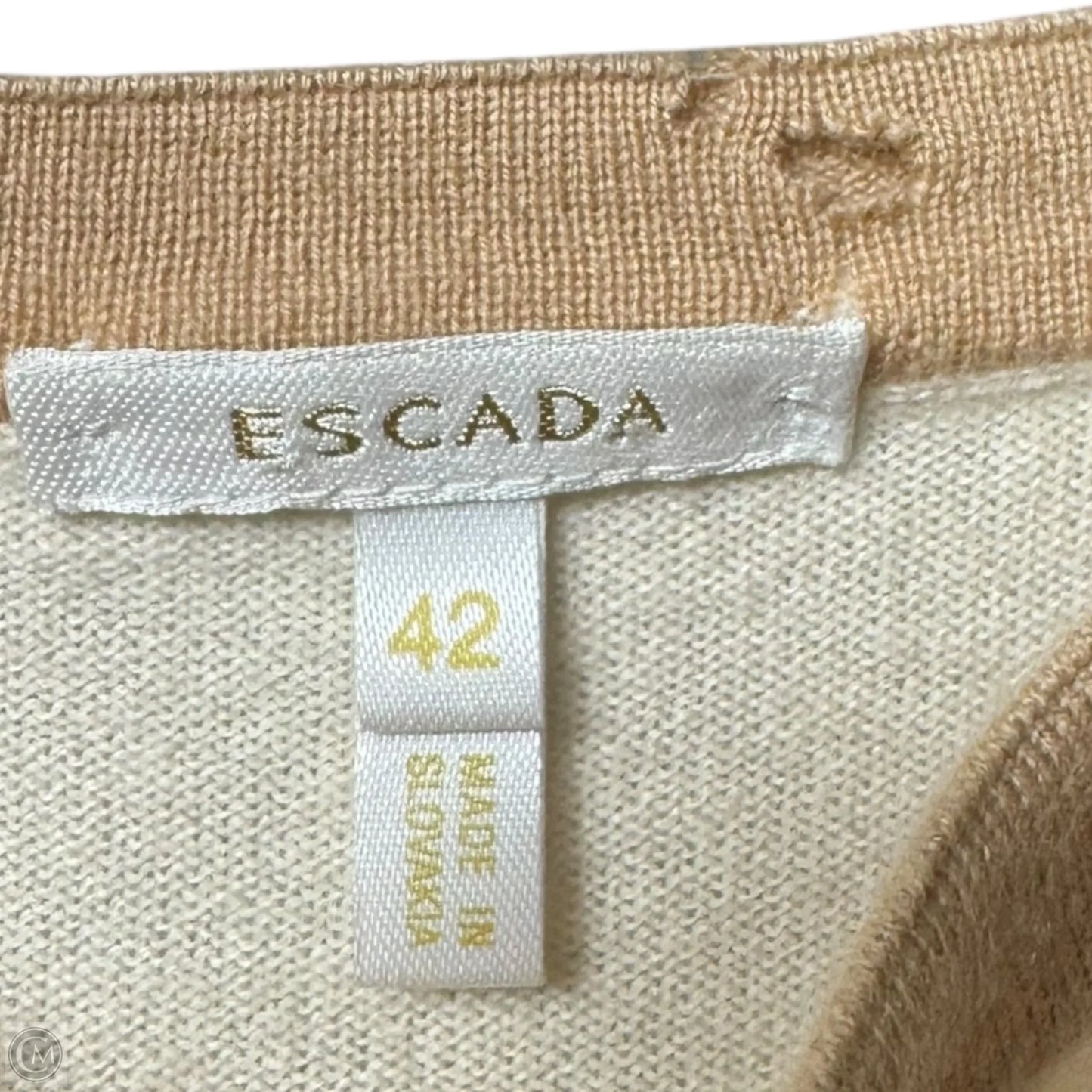 Cashmere Sweater Cardigan Two Piece Set Designer By Escada In Cream, Size: 10