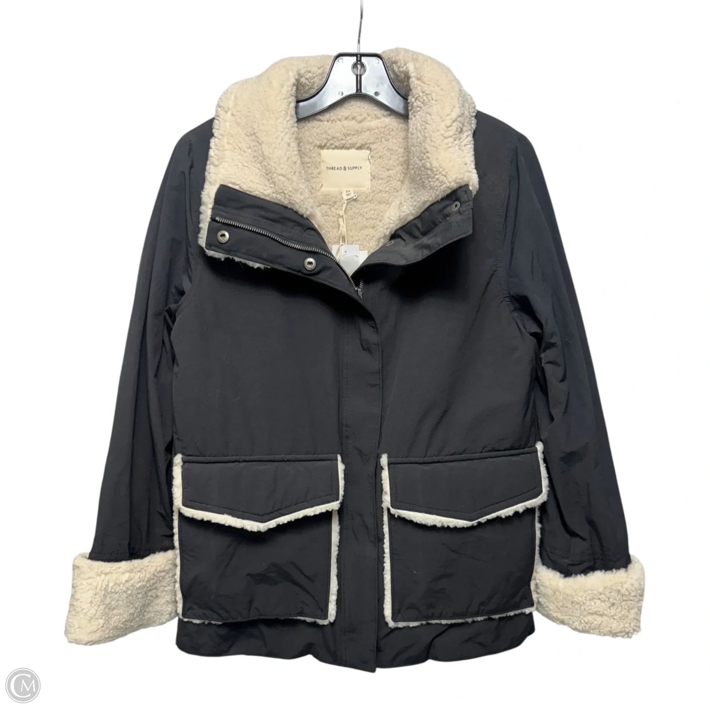 Jacket Faux Fur & Sherpa By Thread And Supply In Black & Cream, Size: Xs