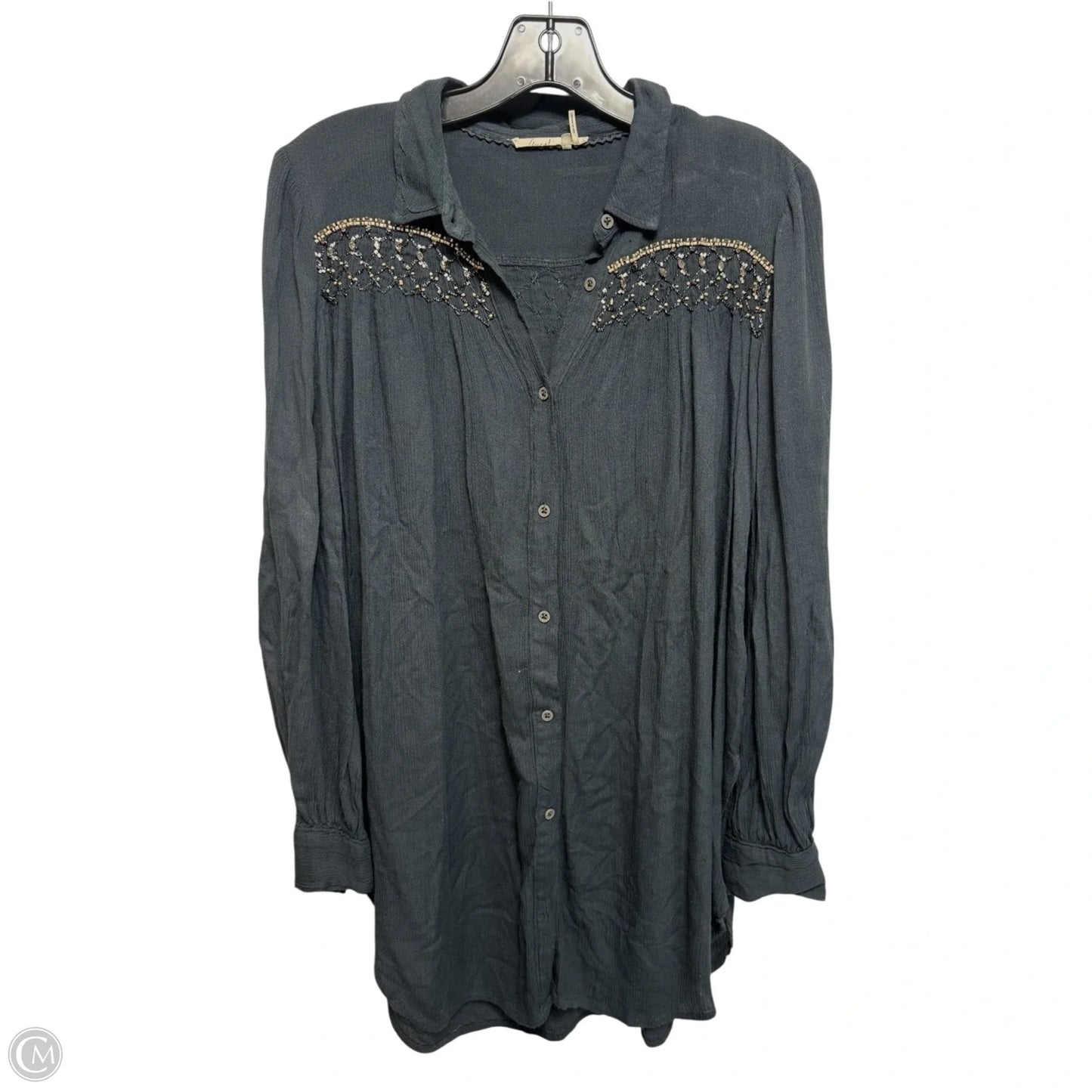 Beaded Top Long Sleeve By Floreat In Grey, Size: S