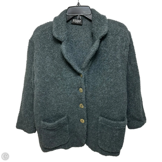 Wool Blend Jacket Fleece By Eileen Fisher In Green, Size: M