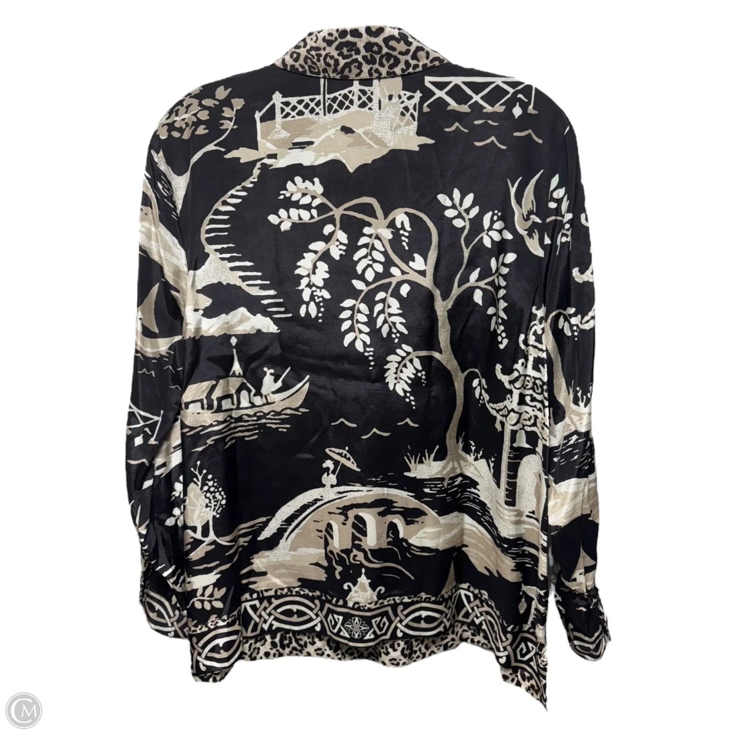 Top Long Sleeve By John Mark In Black & Cream, Size: Lp
