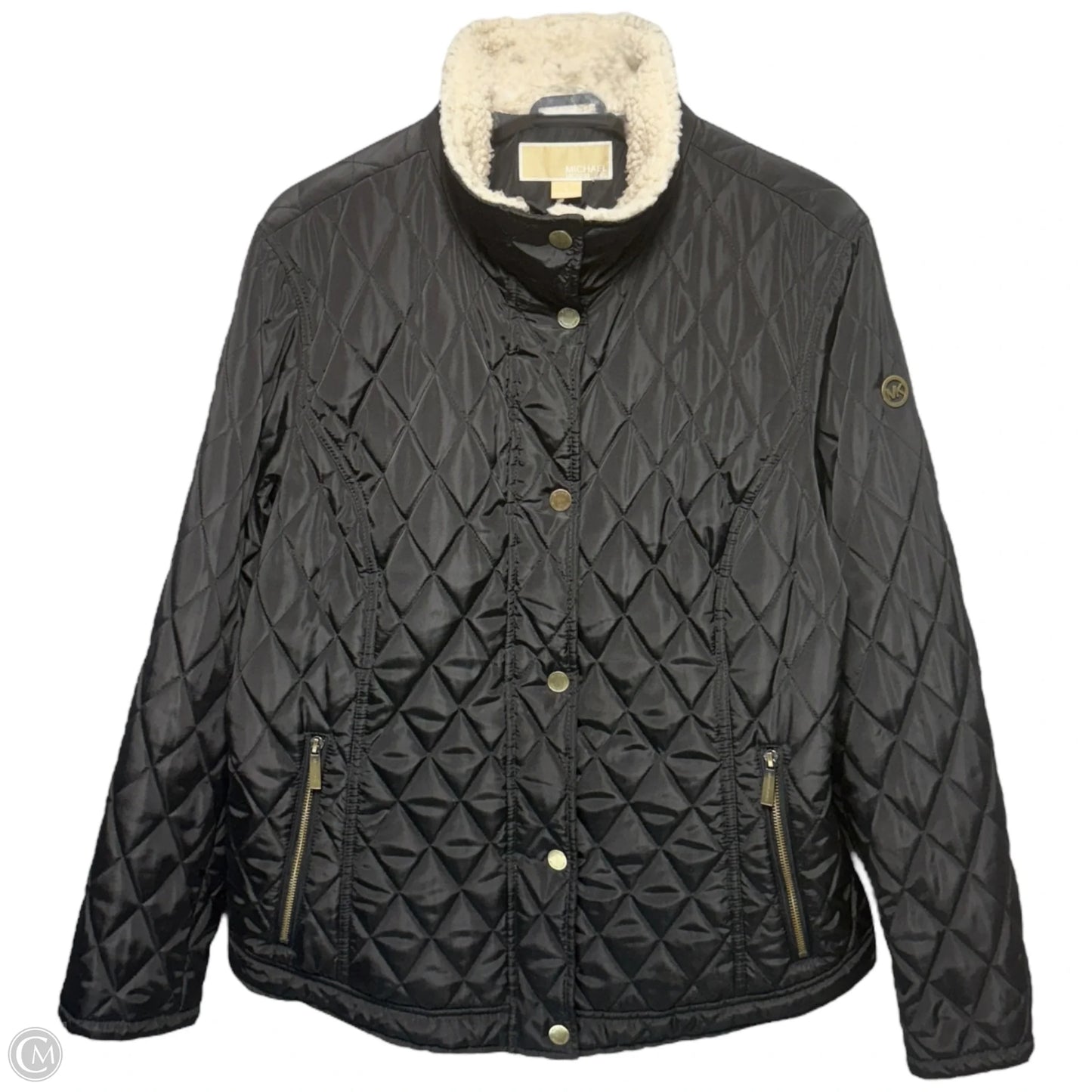 Sherpa Trim Diamond Quilted Jacket By Michael By Michael Kors In Black & Cream, Size: Xl