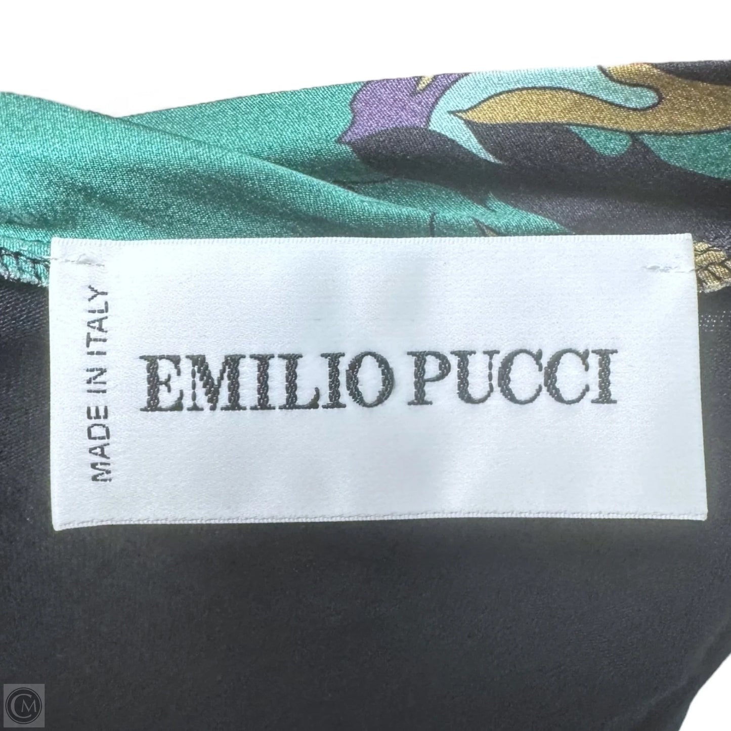 Multi-Color Silk Bateau Neck Tunic Blouse Luxury Designer By Emilio Pucci In Abstract Print, Size: 4