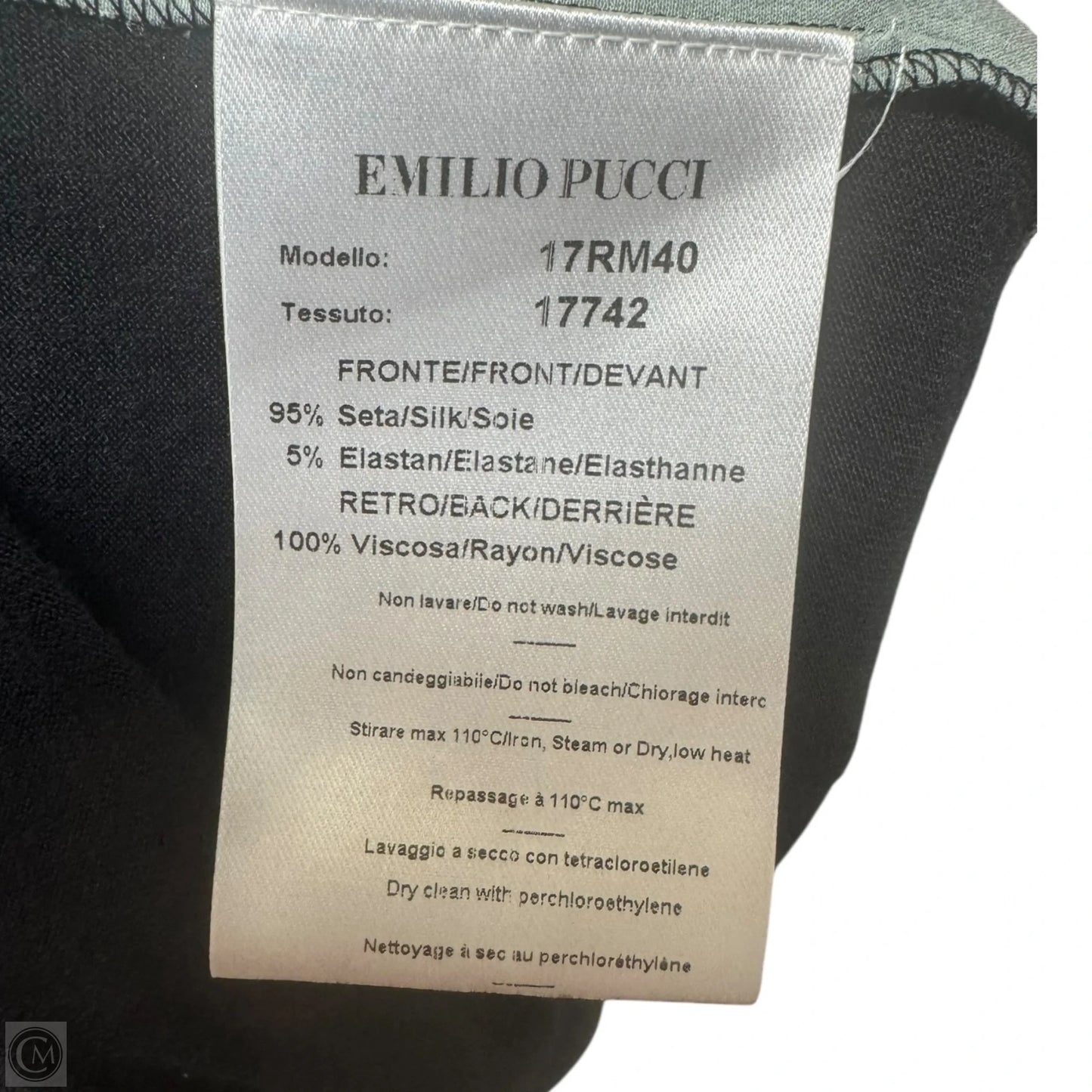 Multi-Color Silk Bateau Neck Tunic Blouse Luxury Designer By Emilio Pucci In Abstract Print, Size: 4