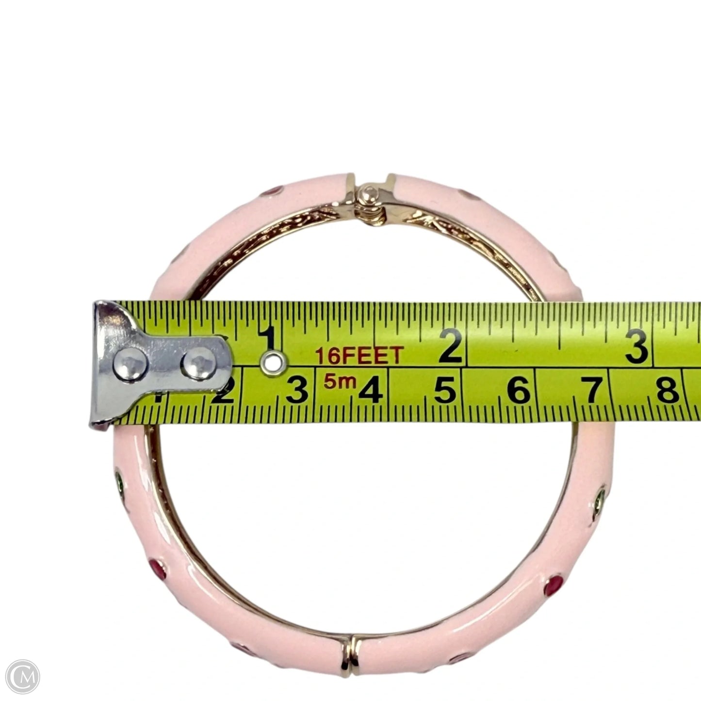 Brass Handpainted Cherry Enamel Hinged Bangle Bracelet By Piper K