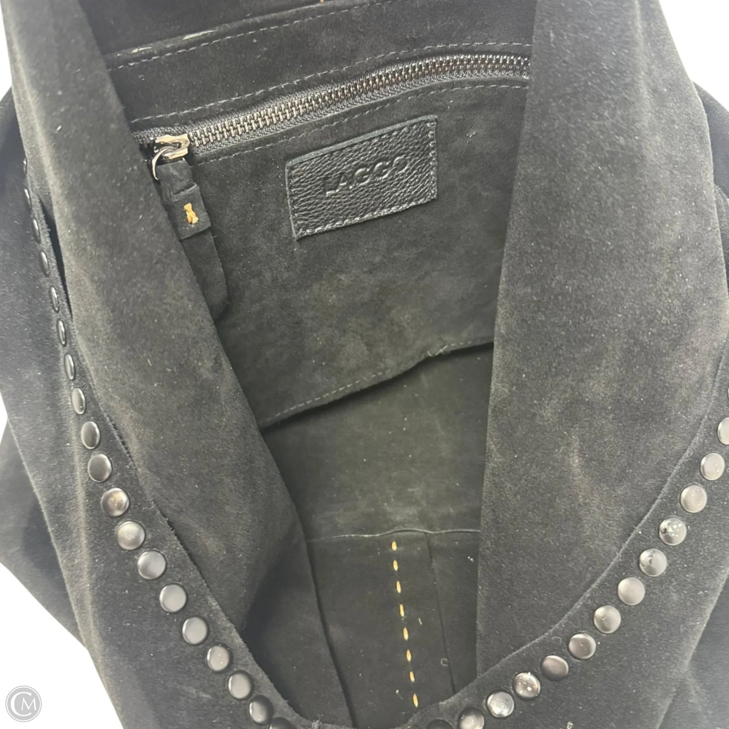Suede Studded Hobo Handbag Leather By Laggo, Size: Medium