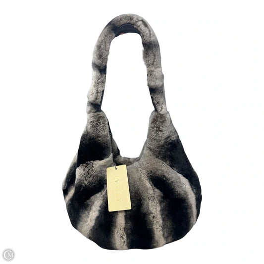 Real Fur Hobo Handbag Leather By Jayley, Size: Medium