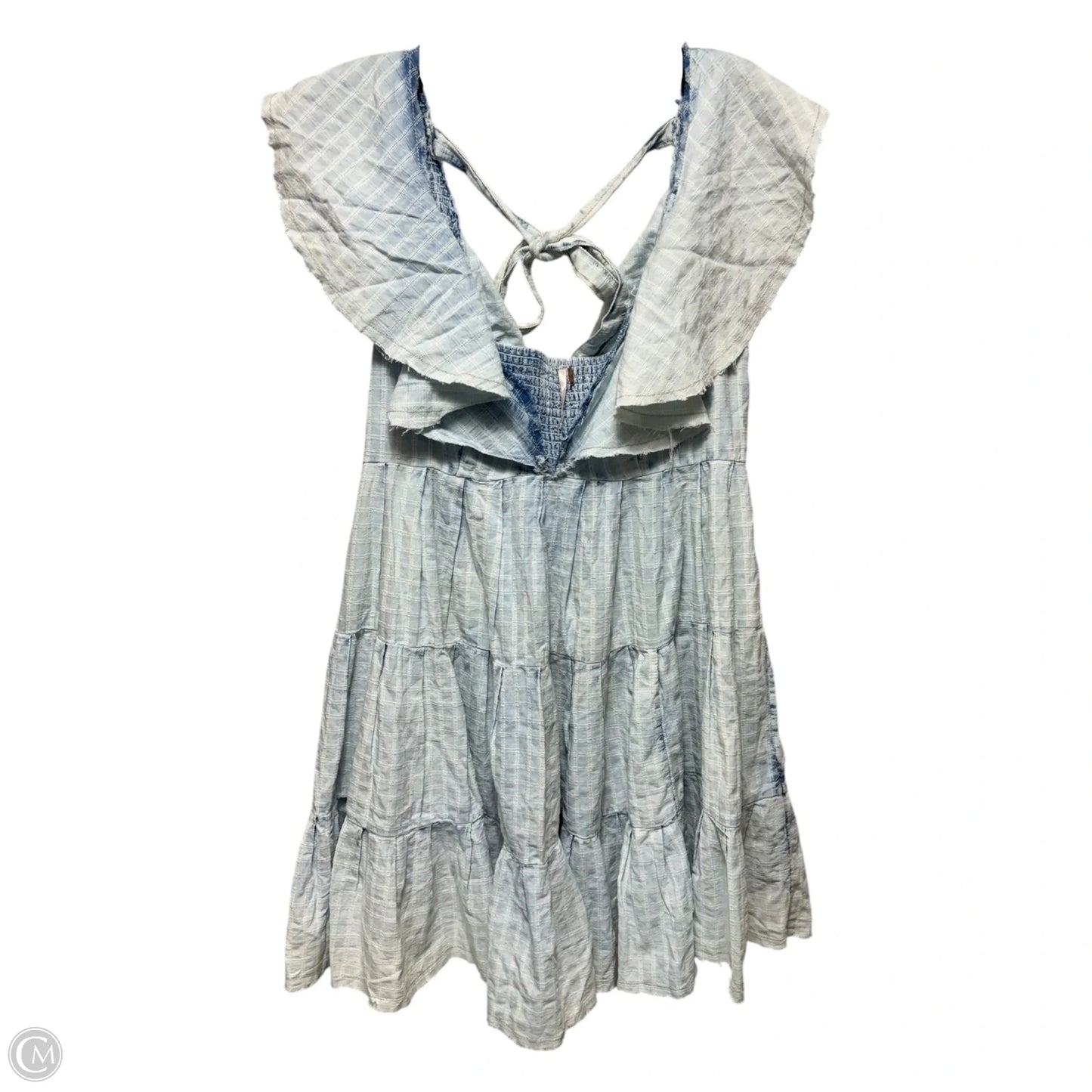 Distressed Tiered Denim Dress Casual Short By Free People In Blue, Size: M