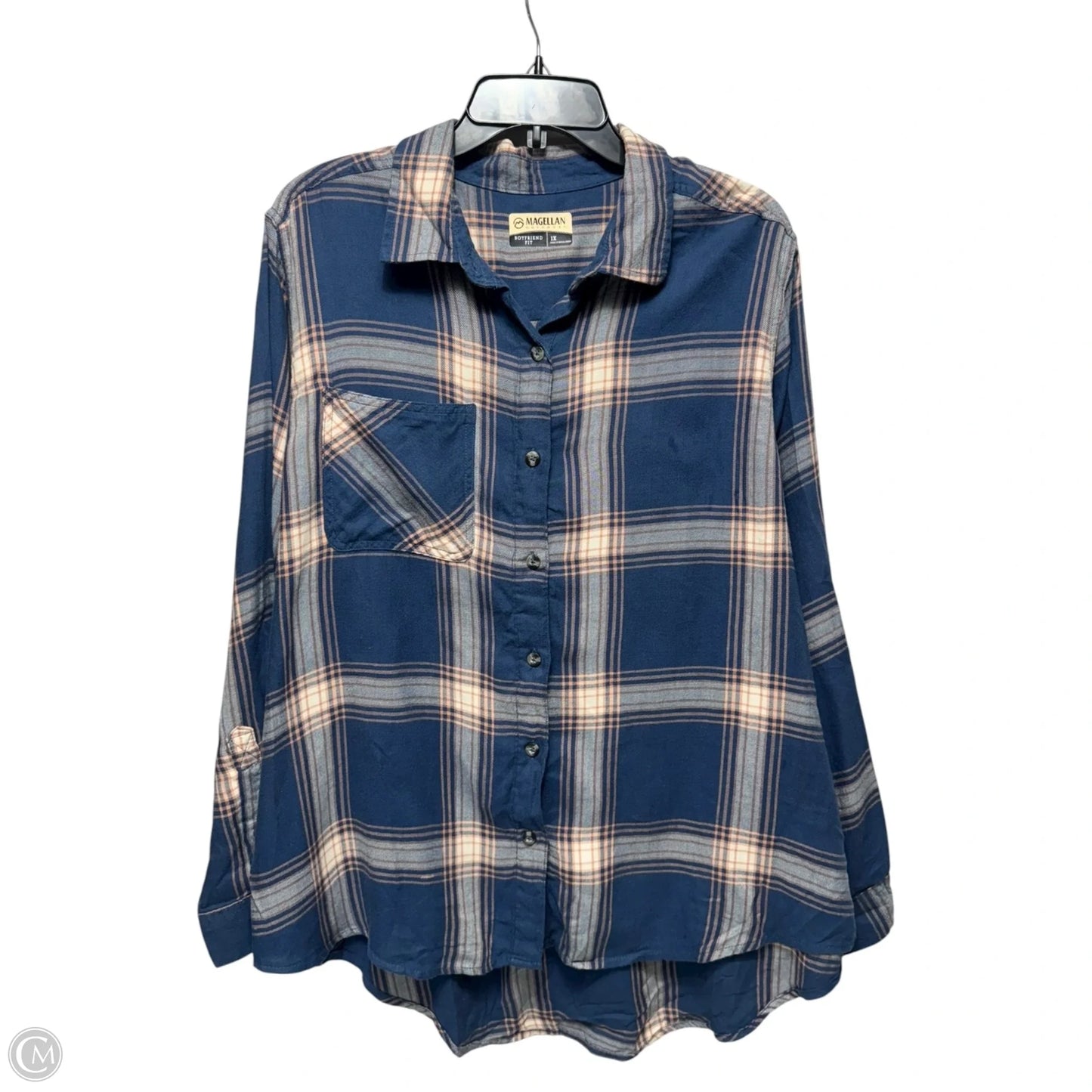 Top Long Sleeve By Magellan In Plaid Pattern, Size: 1x