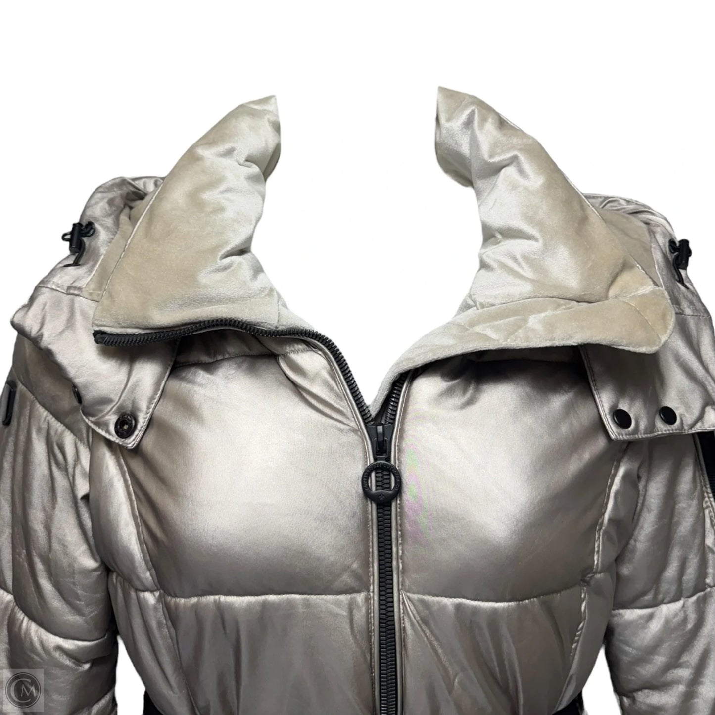 Becka Velvet Lined Belted Jacket Puffer & Quilted By Noize In Silver, Size: M