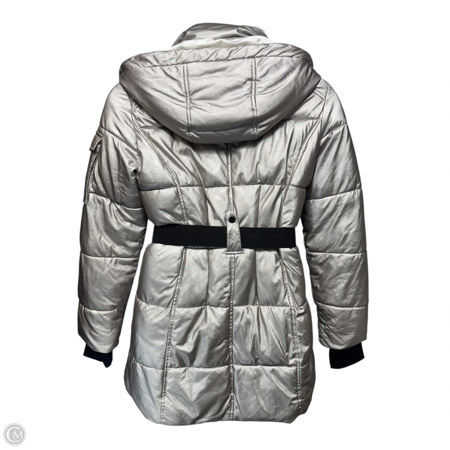 Becka Velvet Lined Belted Jacket Puffer & Quilted By Noize In Silver, Size: M