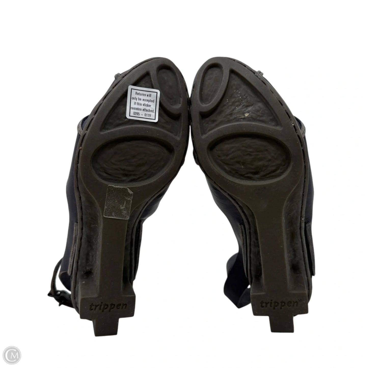 Leather Ankle Strap Wedge Sandals By Trippen In Grey, Size: US 8/EU 38