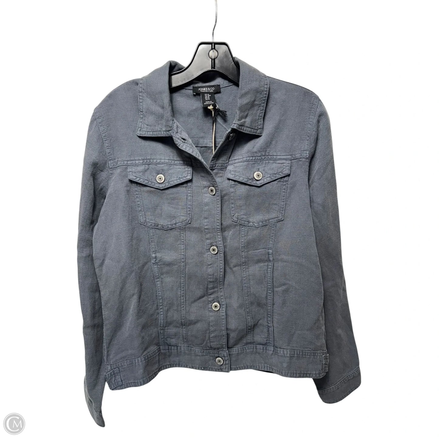 Linen Blend Jacket By Jones And Co In Blue, Size: M