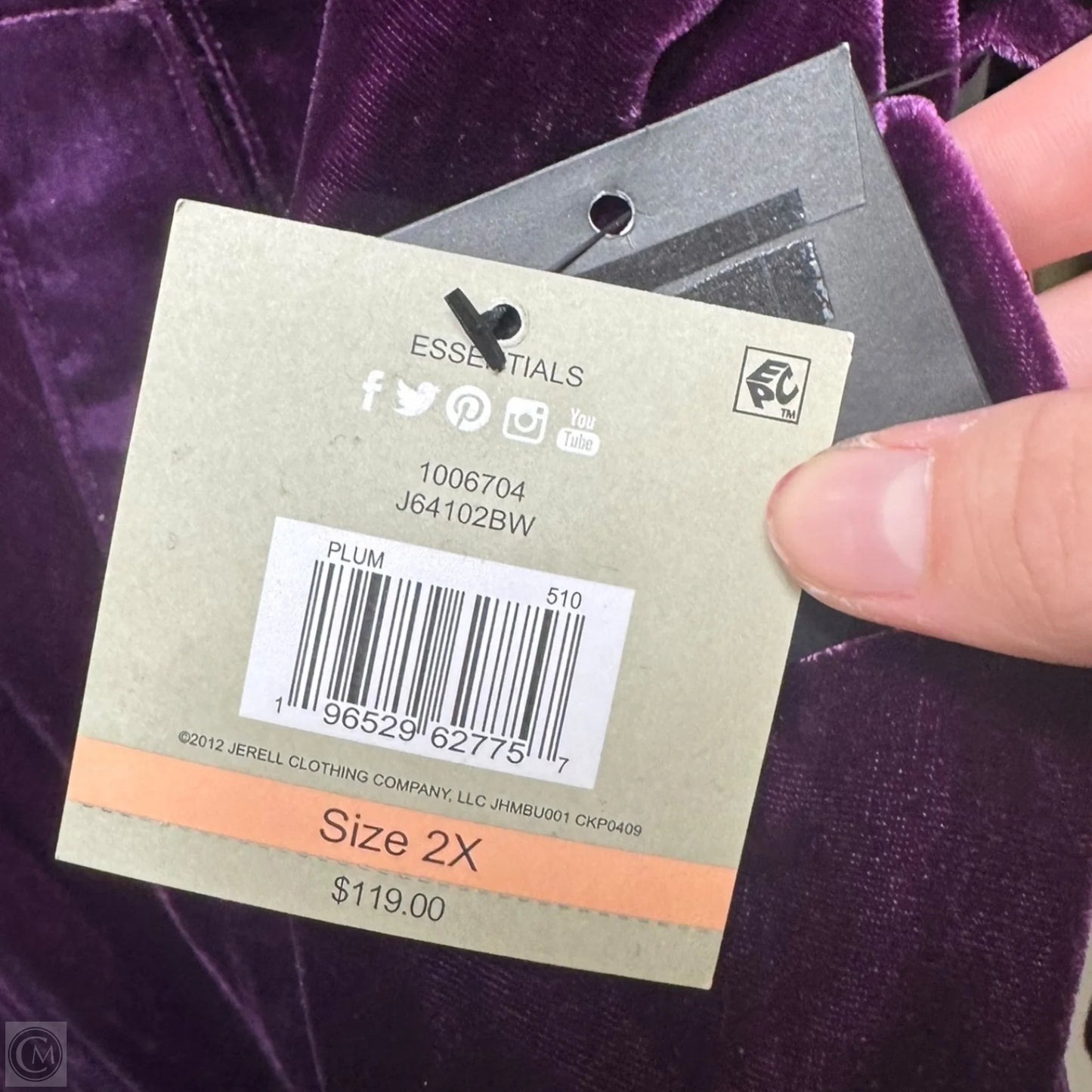 Velvet Top Long Sleeve By John Mark In Purple, Size: 2x