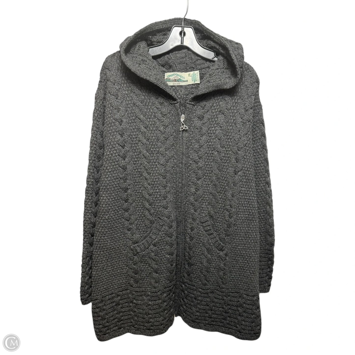 Merino Wool Hooded Sweater Cardigan By Arancrafts In Grey, Size: Xxl