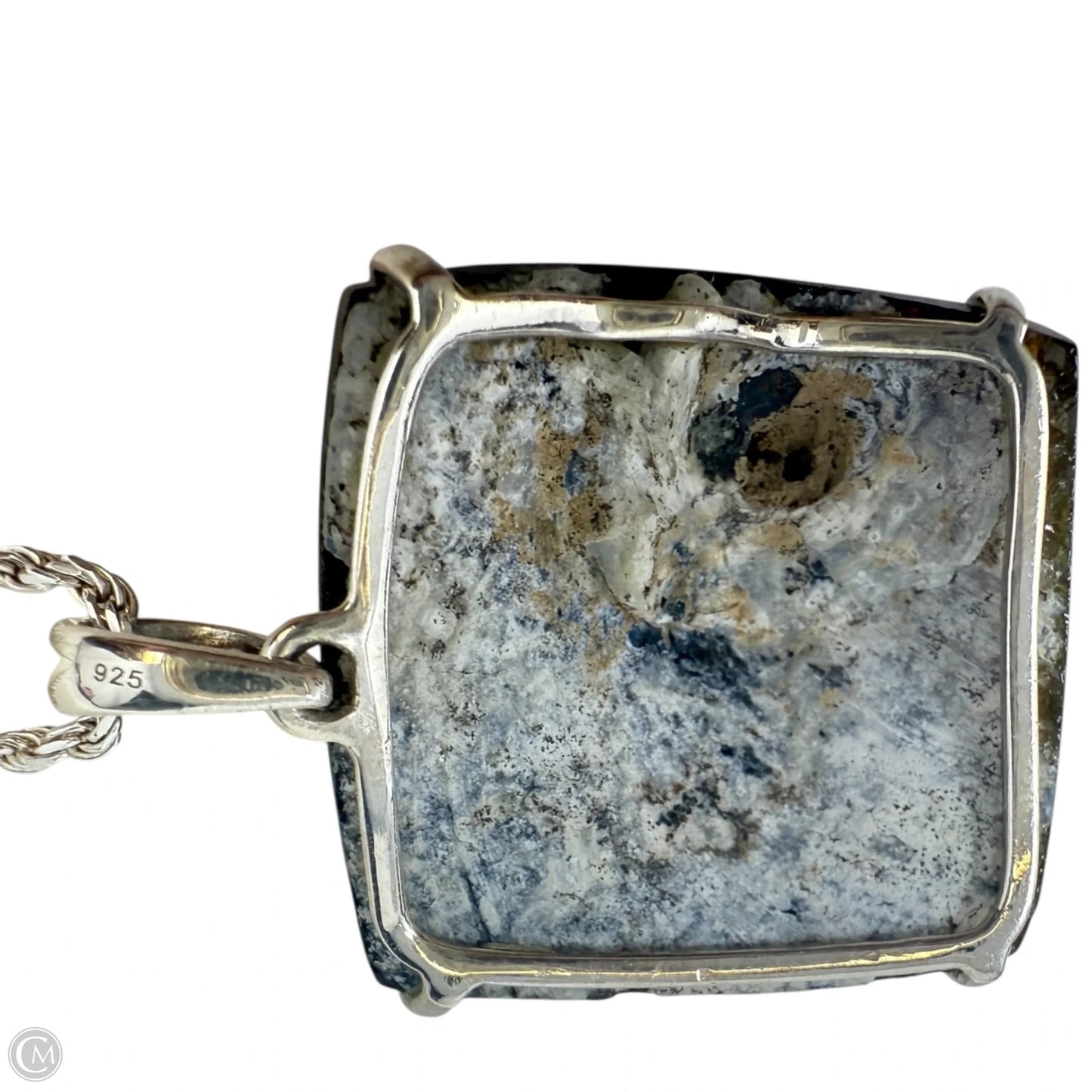 Italian Sterling Silver Rope Chain & Astrophyllite Stone Pendant Necklace