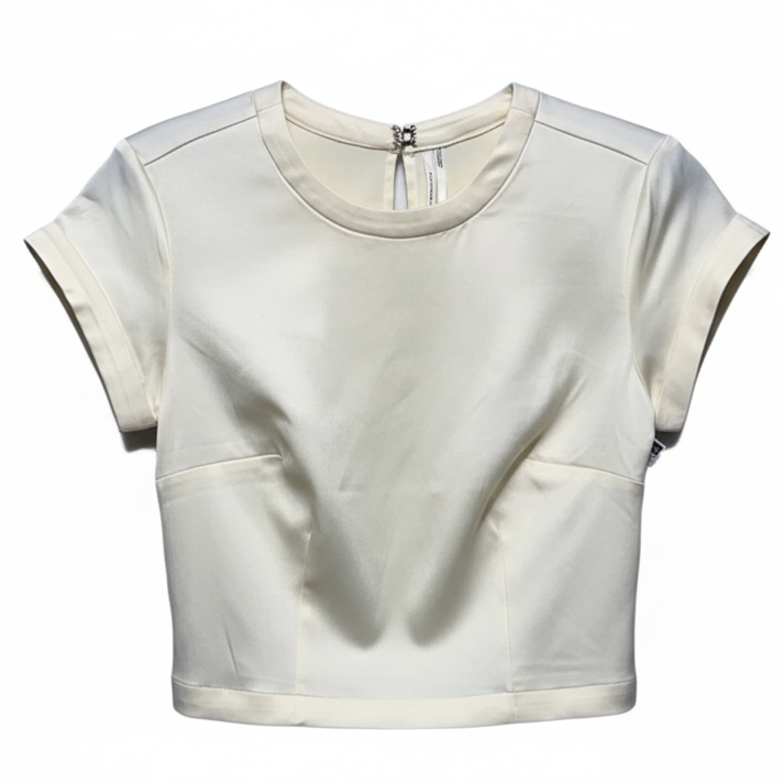 Cropped Top Short Sleeve By Anthropologie In Cream, Size: Xs