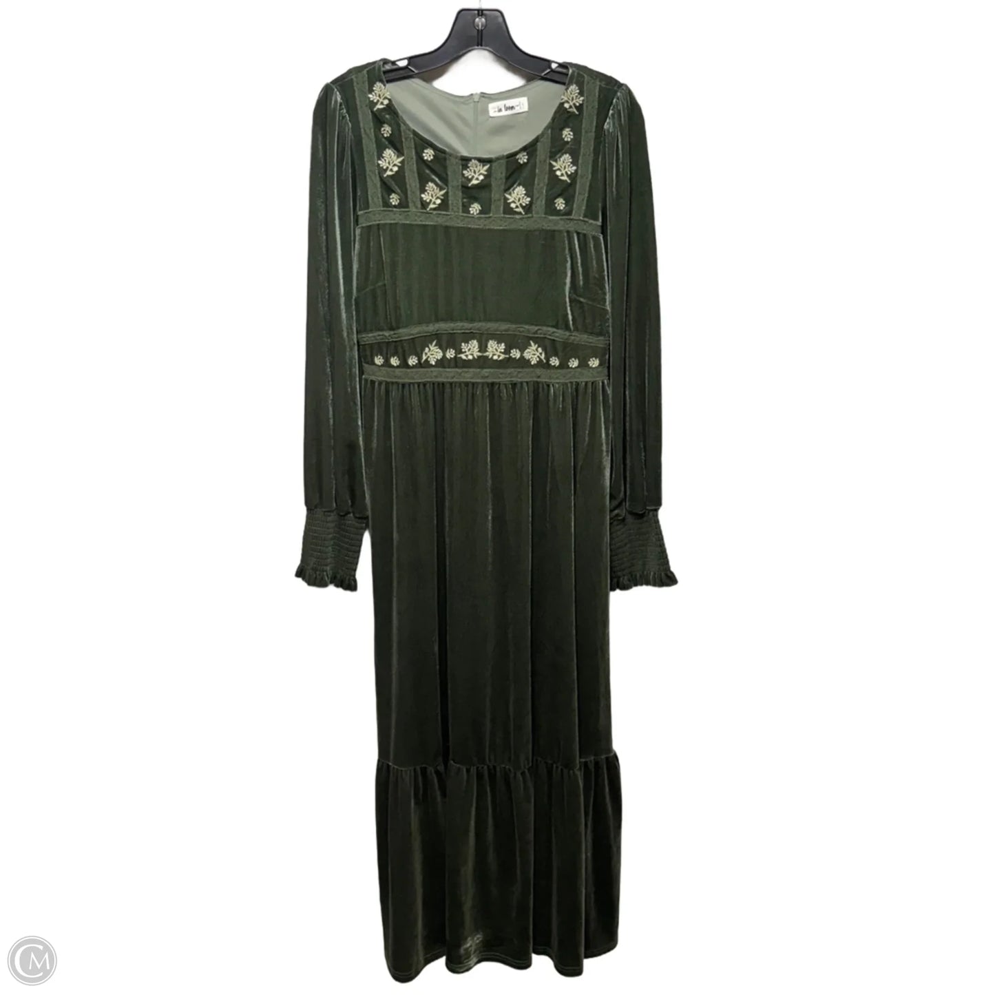Ingrid Embroidered Velvet Maxi Dress By In Loom In Green, Size: L