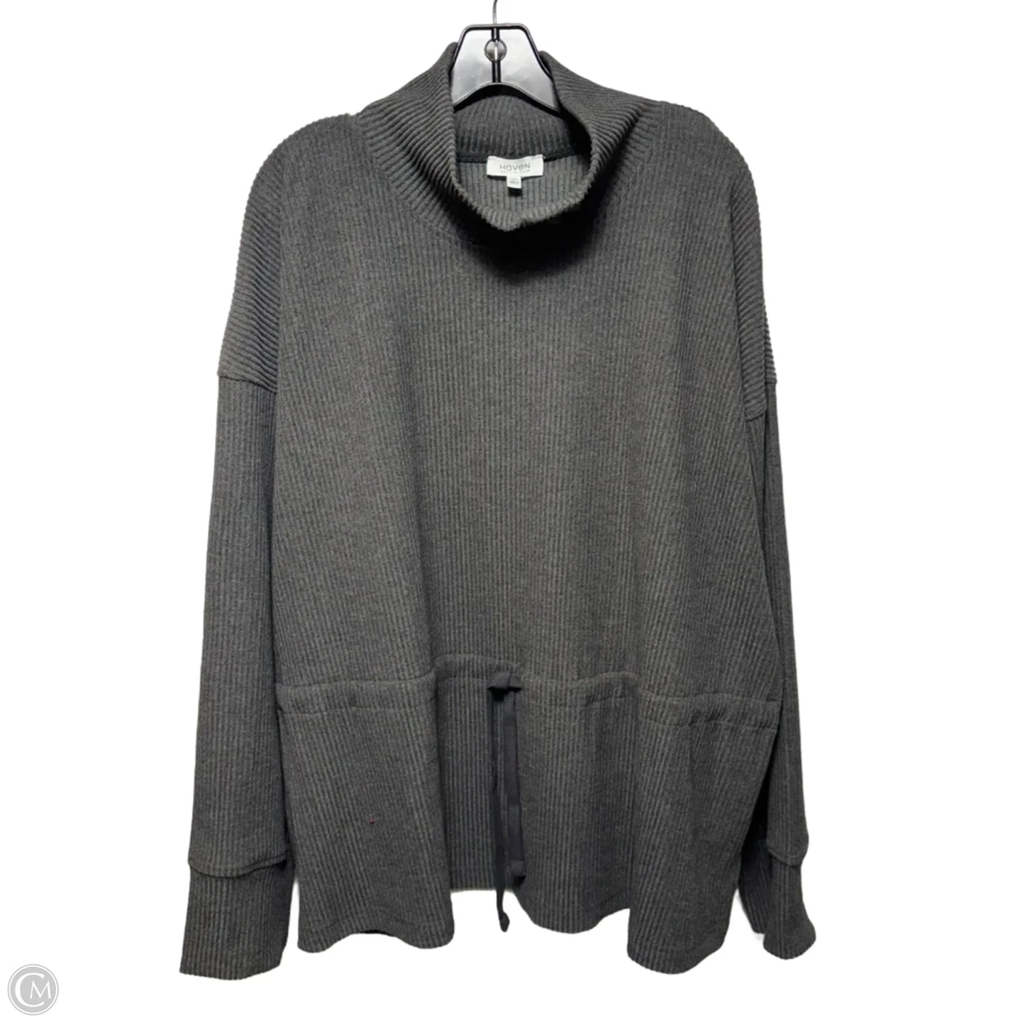 Ribbed Athletic Top Long Sleeve Collar By Haven In Grey, Size: Xxl