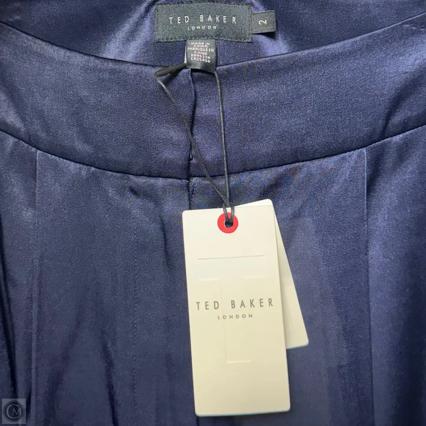 Satin Flood Length Tailored Trouser Pants Wide Leg By Ted Baker In Navy, Size: S