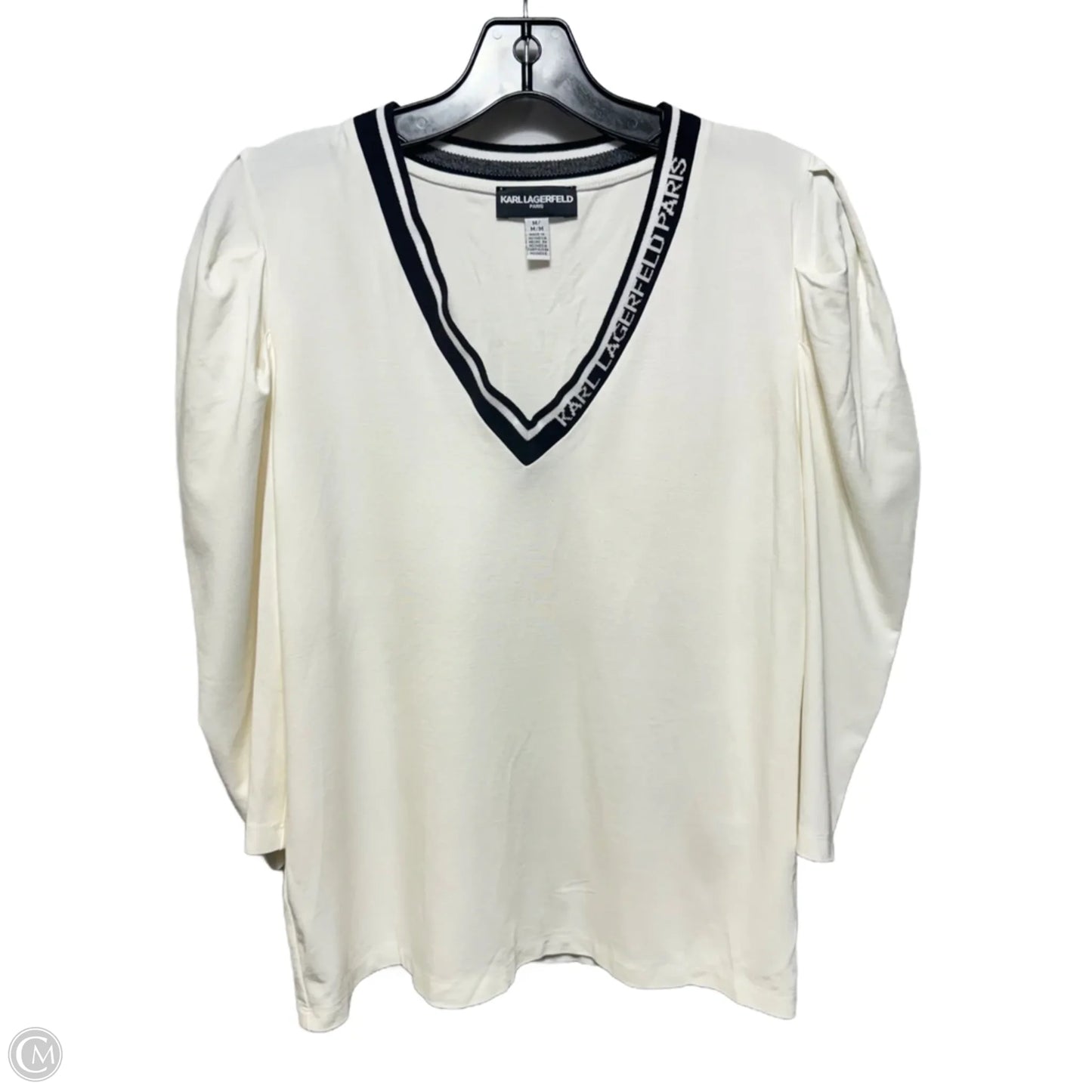 Top 3/4 Sleeve Designer By Karl Lagerfeld In Cream, Size: M