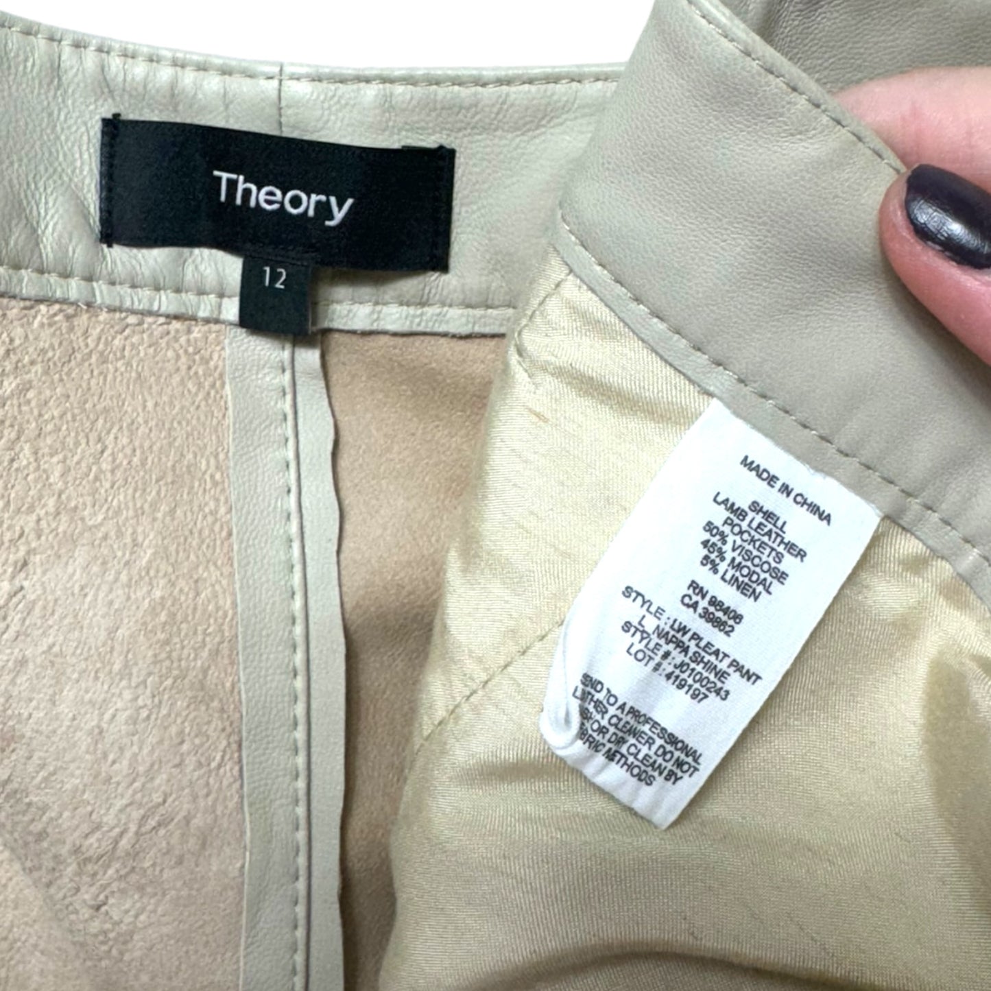 Lambskin Leather Dress Pants By Theory In Tan, Size: 12