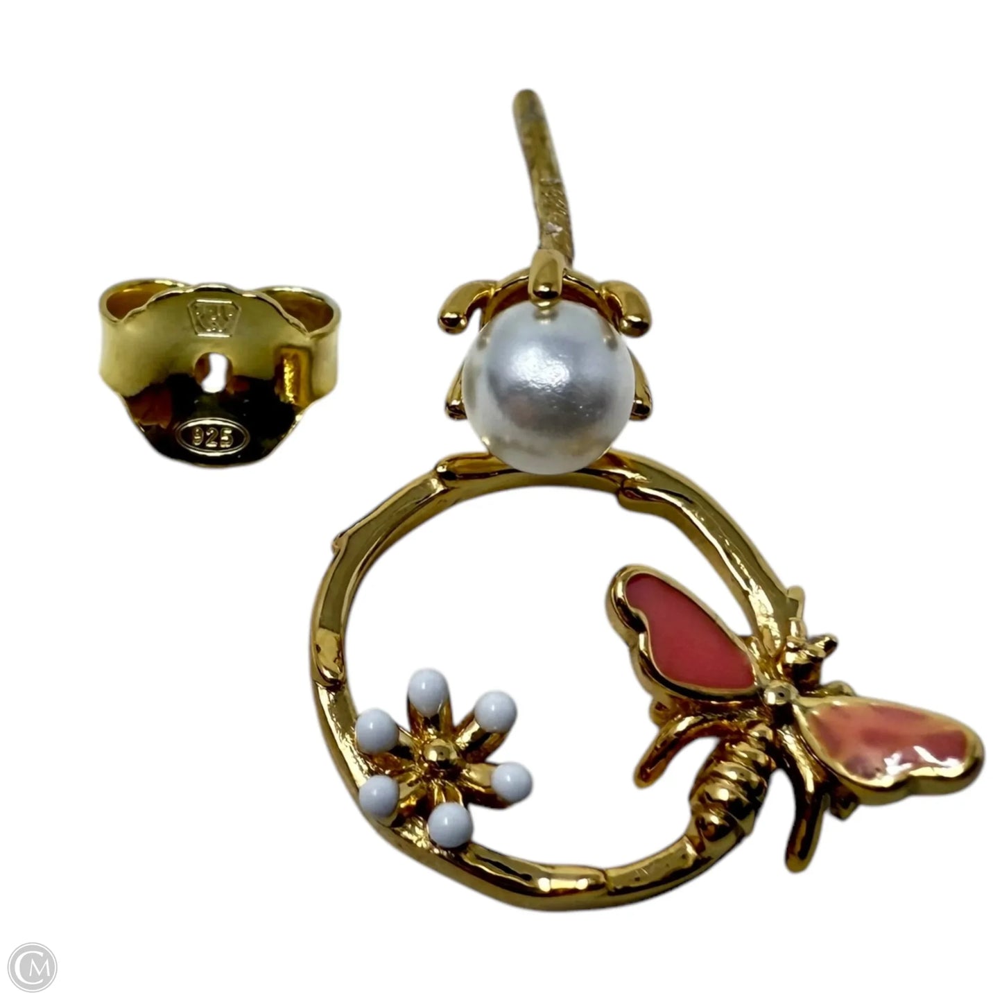 Gold Over Sterling Spring Pearl Earrings Dangle/drop By Unbranded