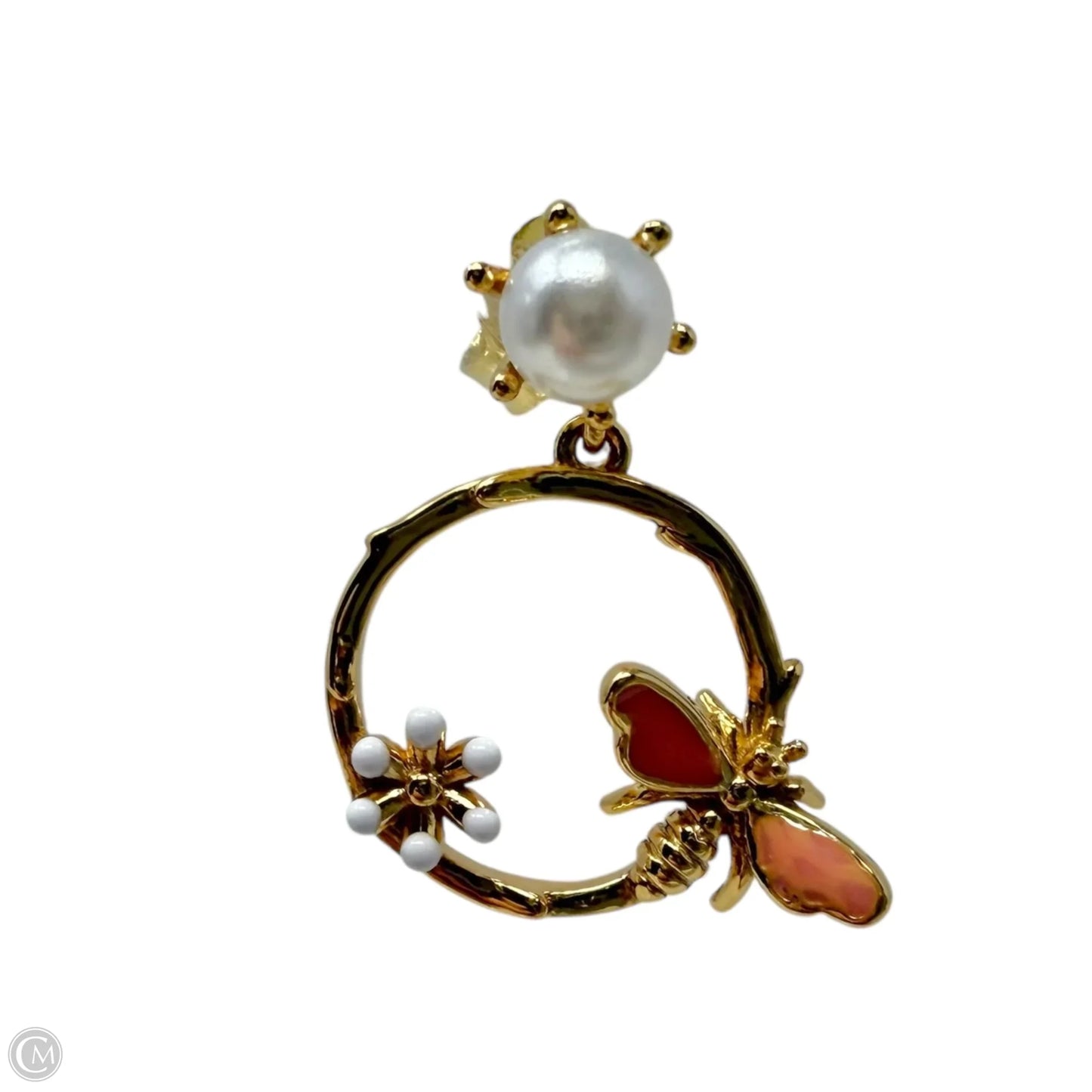 Gold Over Sterling Spring Pearl Earrings Dangle/drop By Unbranded