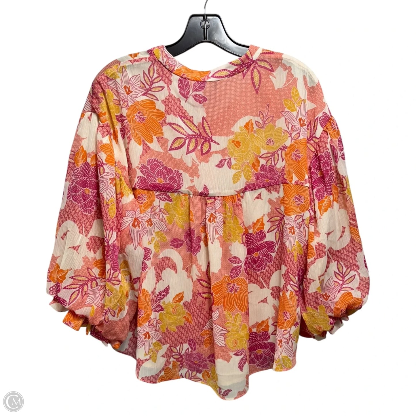 The Elodie Kat Bubble Sleeve Button Up Blouse By Fate In Floral Print, Size: S