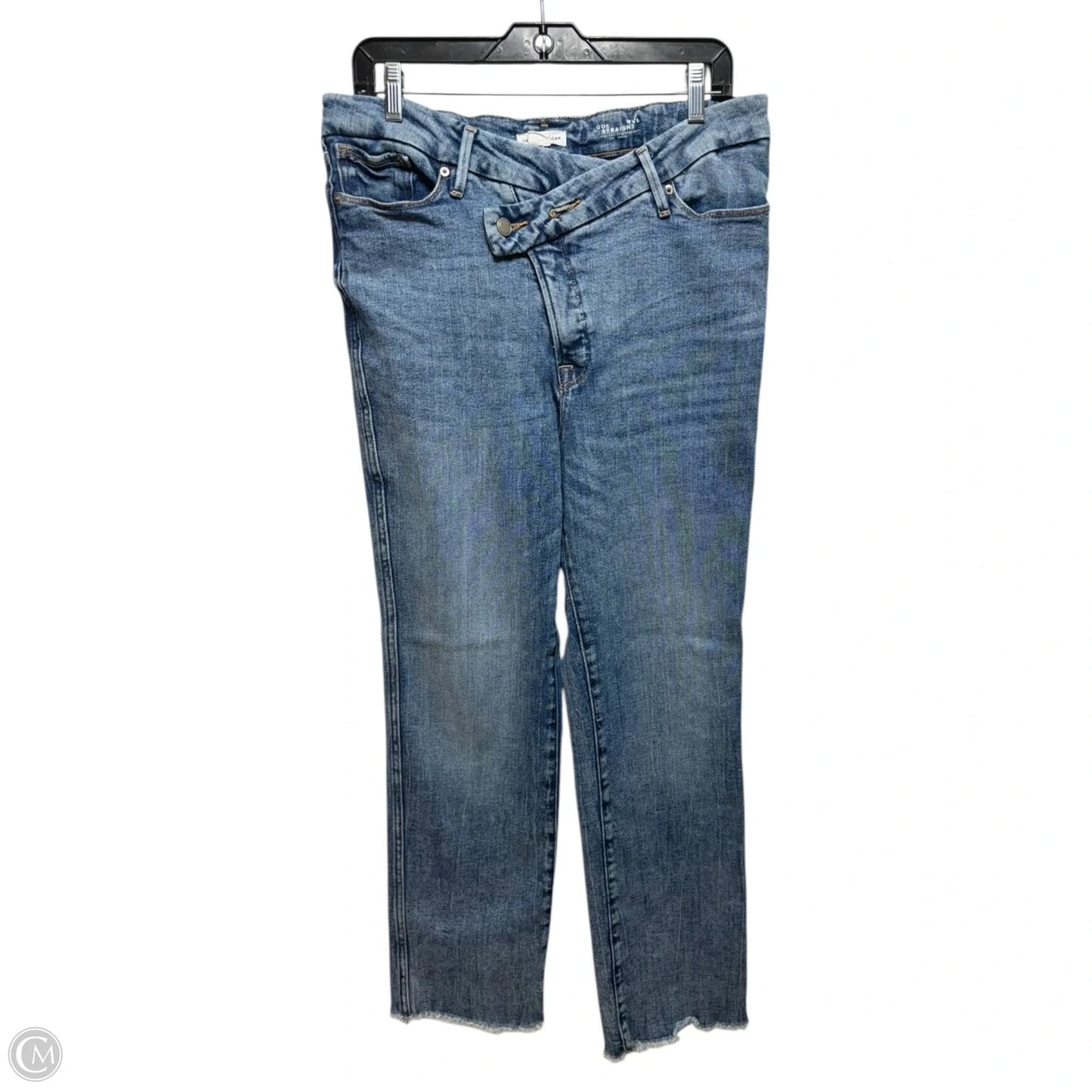 Crossover Distressed Jeans Straight By Good American In Blue Denim, Size: 12