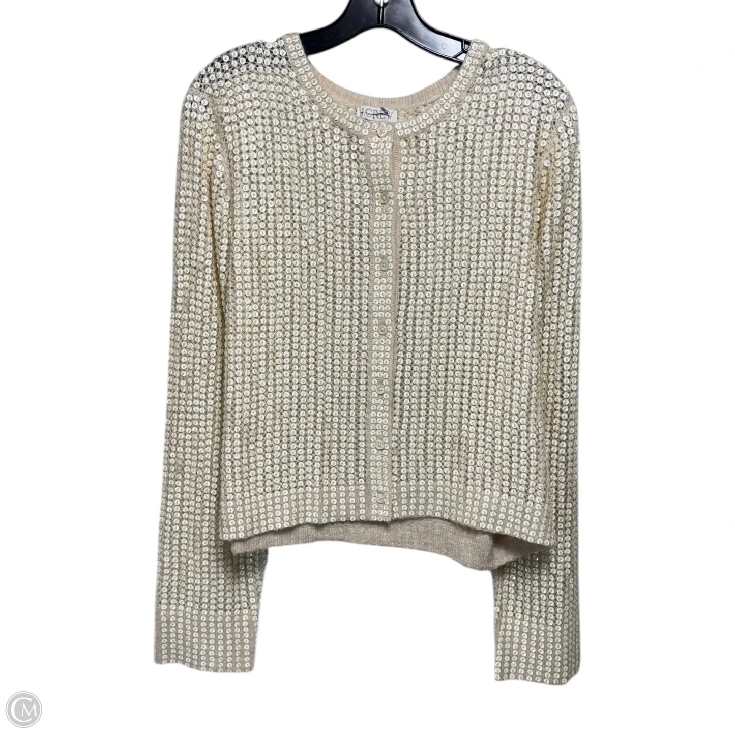 Collection Sequin Pointelle Cardigan Sweater By J. Crew Collection In Heather Natural, Size: XL