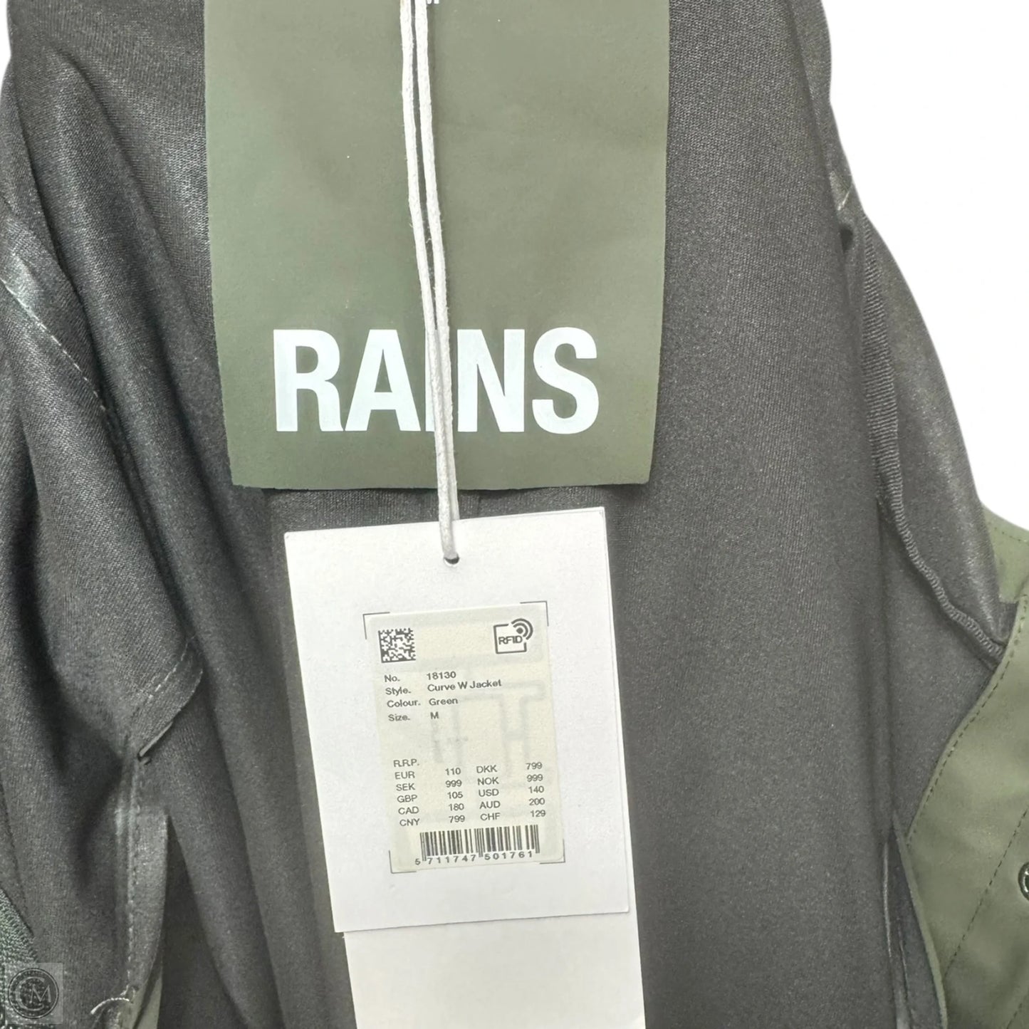Curve W Jacket Raincoat By Rains In Green, Size: M