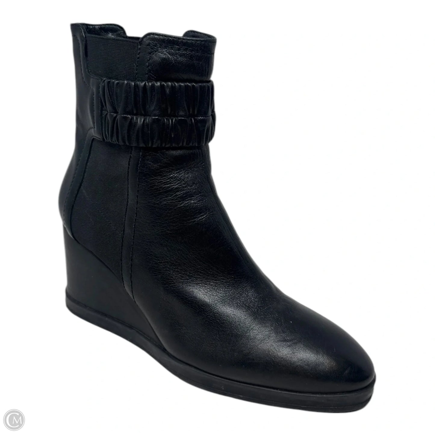 Jewel Nappa Leather Wedge Boots Ankle Heels By Aquatalia In Black, Size: 9