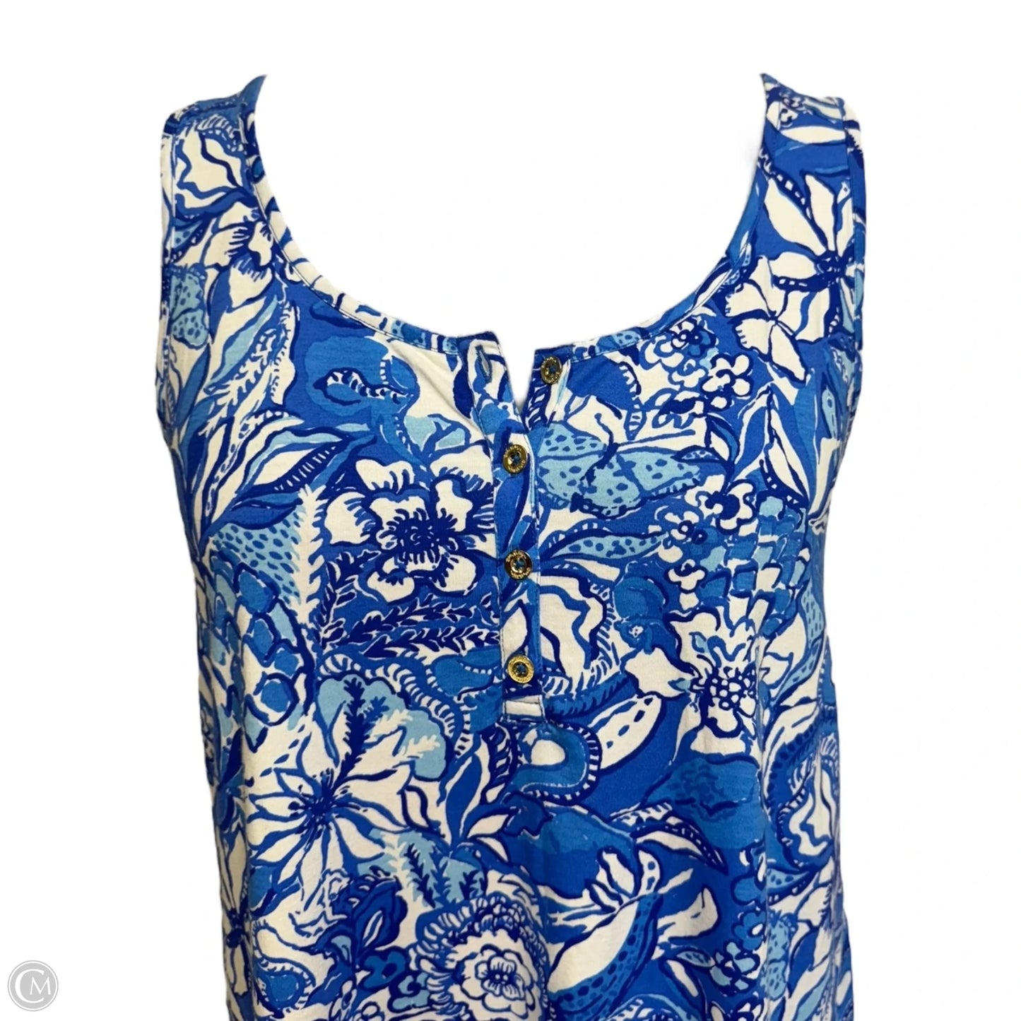 Lela Henley Tank Dress Designer By Lilly Pulitzer In Blue & White, Size: L