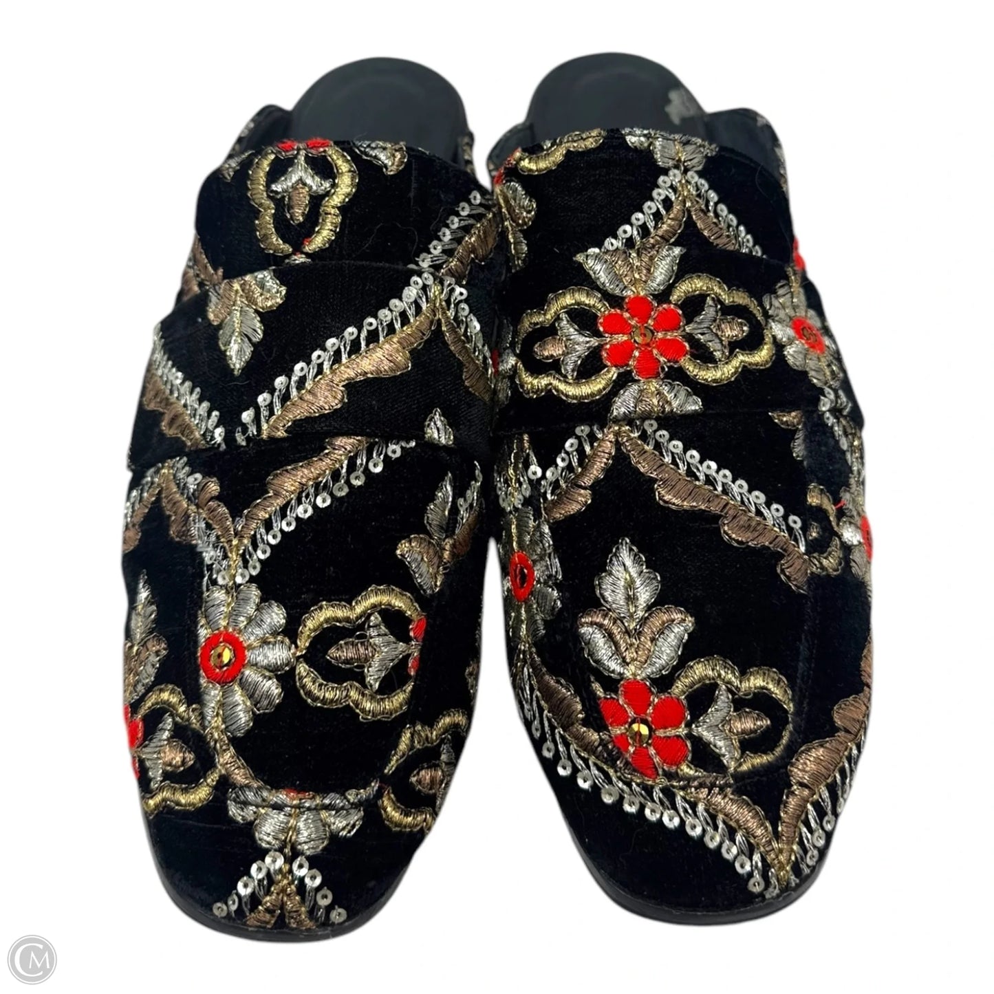 At Ease Embroidered Velvet Loafer Mules By Free People In Multi-colored, Size: 10