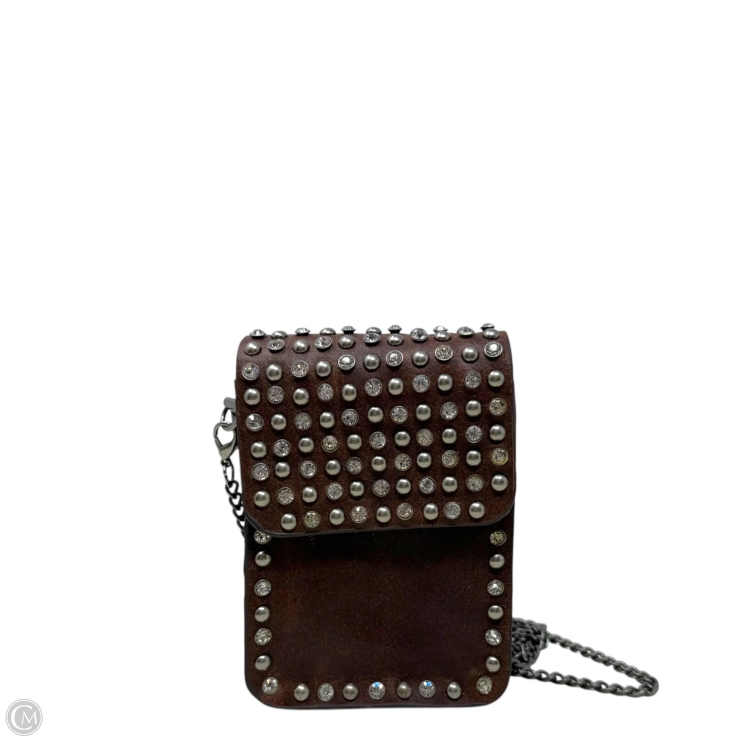Leather & Rhinestone Studded Chain Crossbody By Unbranded, Size: Small