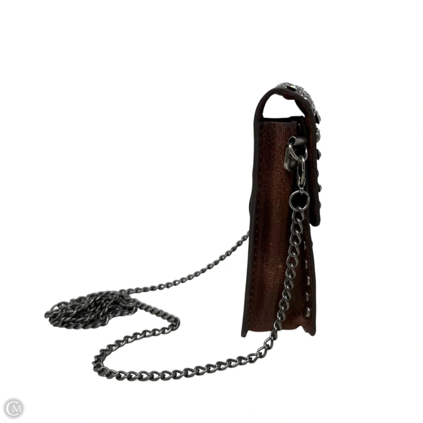 Leather & Rhinestone Studded Chain Crossbody By Unbranded, Size: Small
