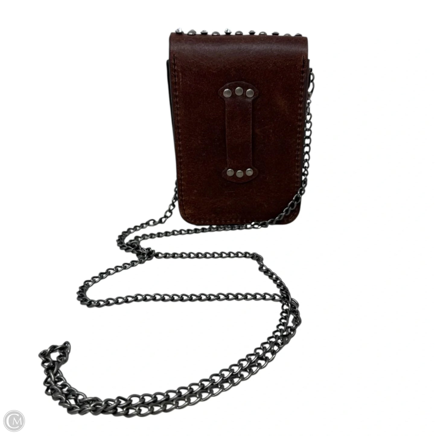 Leather & Rhinestone Studded Chain Crossbody By Unbranded, Size: Small
