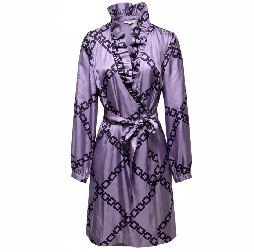 AS IS Scotland Ruffle Collar Wrap Dress By Elizabeth Mckay In Purple, Size: 6