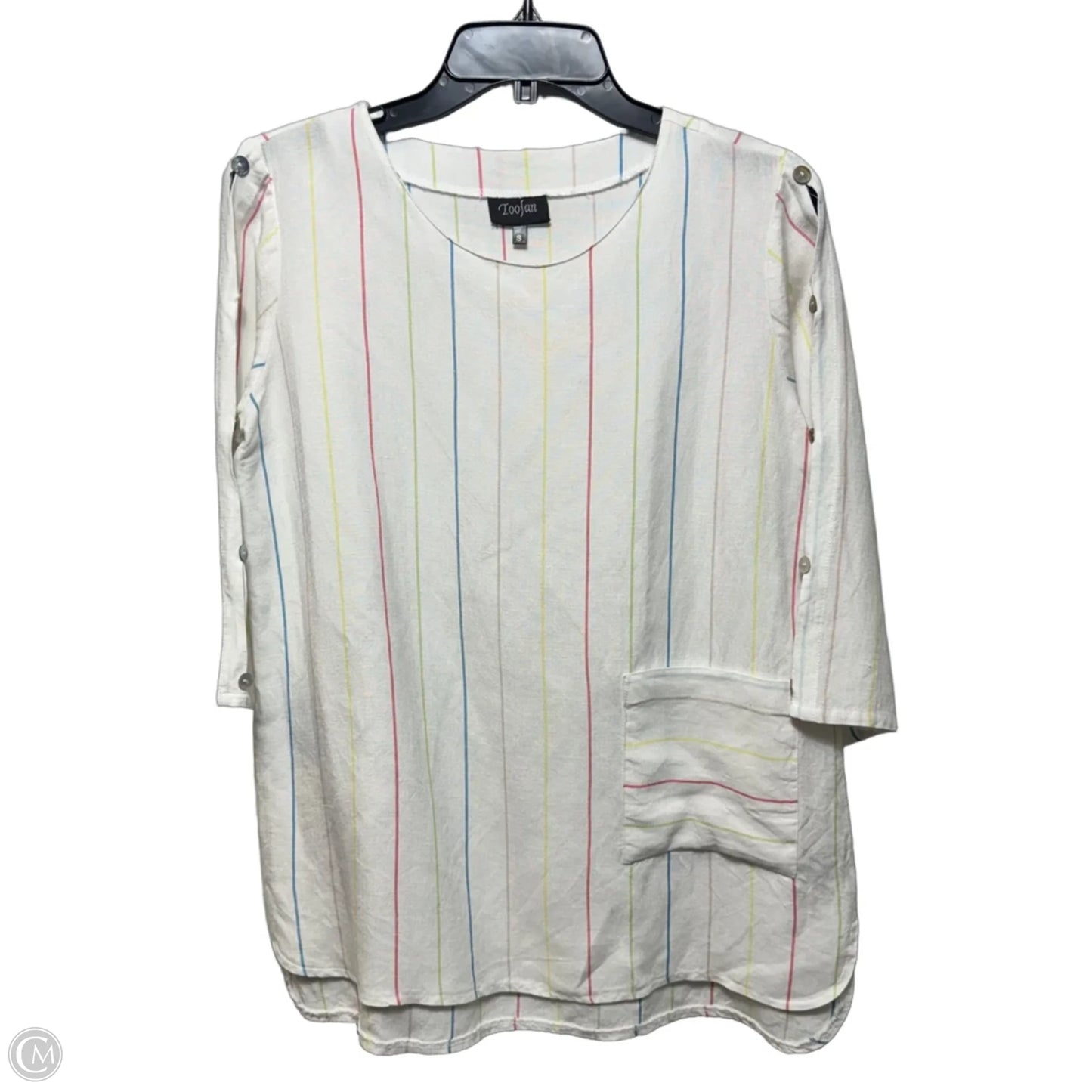 Linen Top 3/4 Sleeve By Toofan In Striped Pattern, Size: S