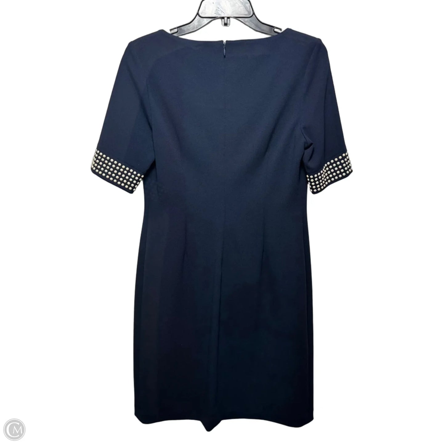 Athena Embellished Scuba Sheath Dress Designer By Karl Lagerfeld In Navy, Size: 6