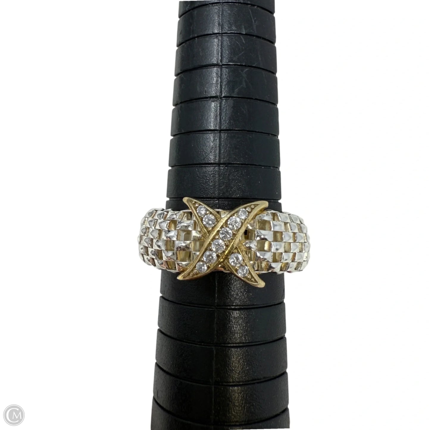 Italian Vermeil "X" CZ Sterling Silver Mesh Expandable Band Ring By Dyadema Italy, Size: 6.5