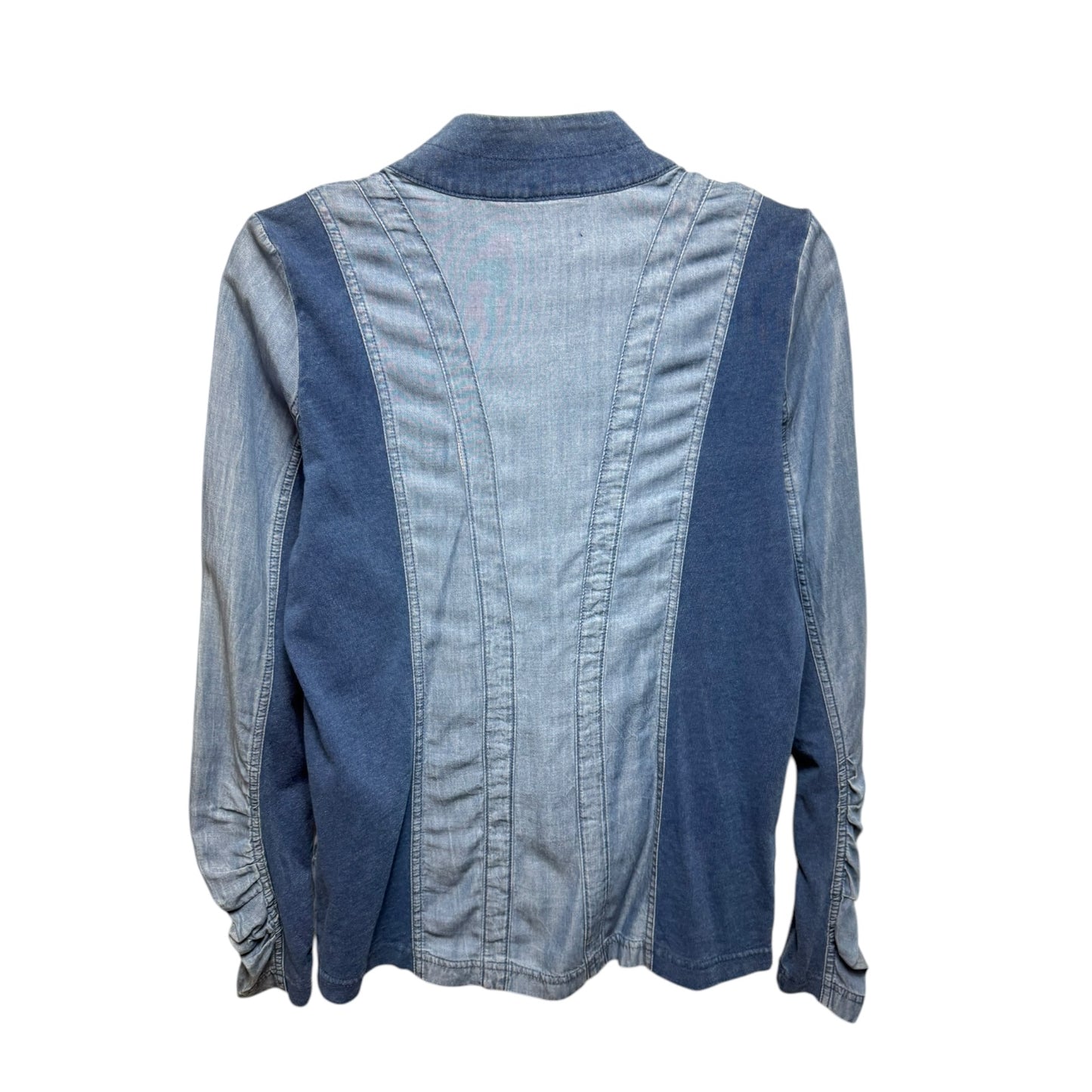 Ruched Chambray Zip Front Shirt Jacket By Soft Surroundings In Blue Denim, Size: Xs