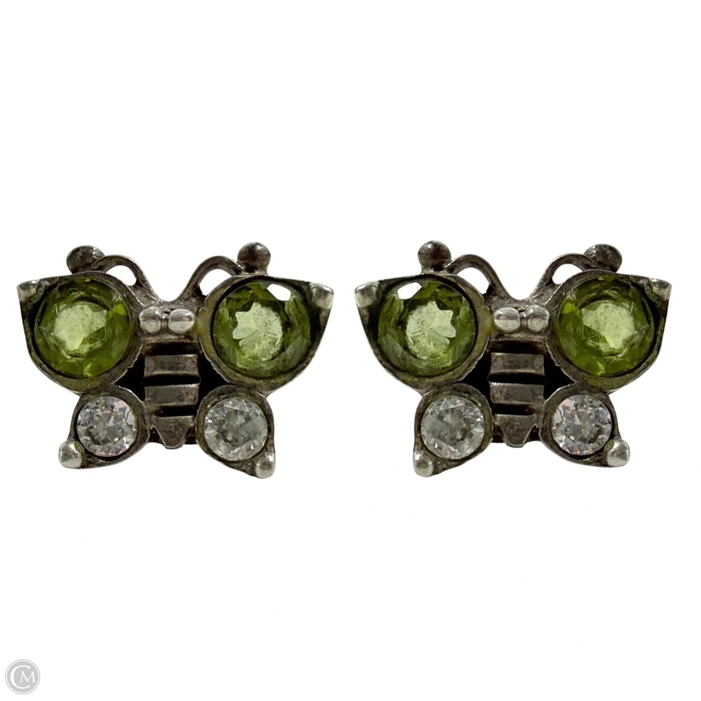 Sterling Silver, Peridot & Clear Stone Butterfly Stud Earrings By Unbranded