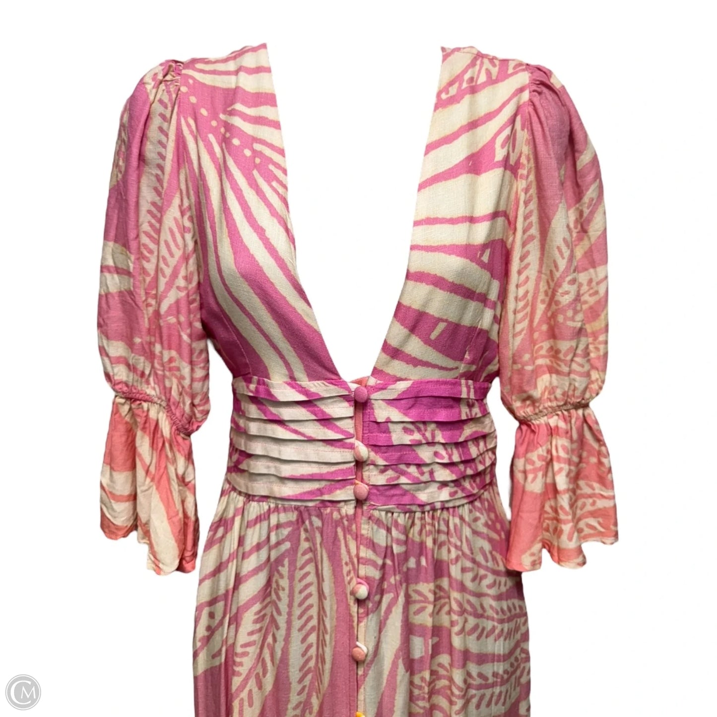 Aria V-Neck Maxi Dress By Maaji X Anthropologie In Cream & Pink, Size: S