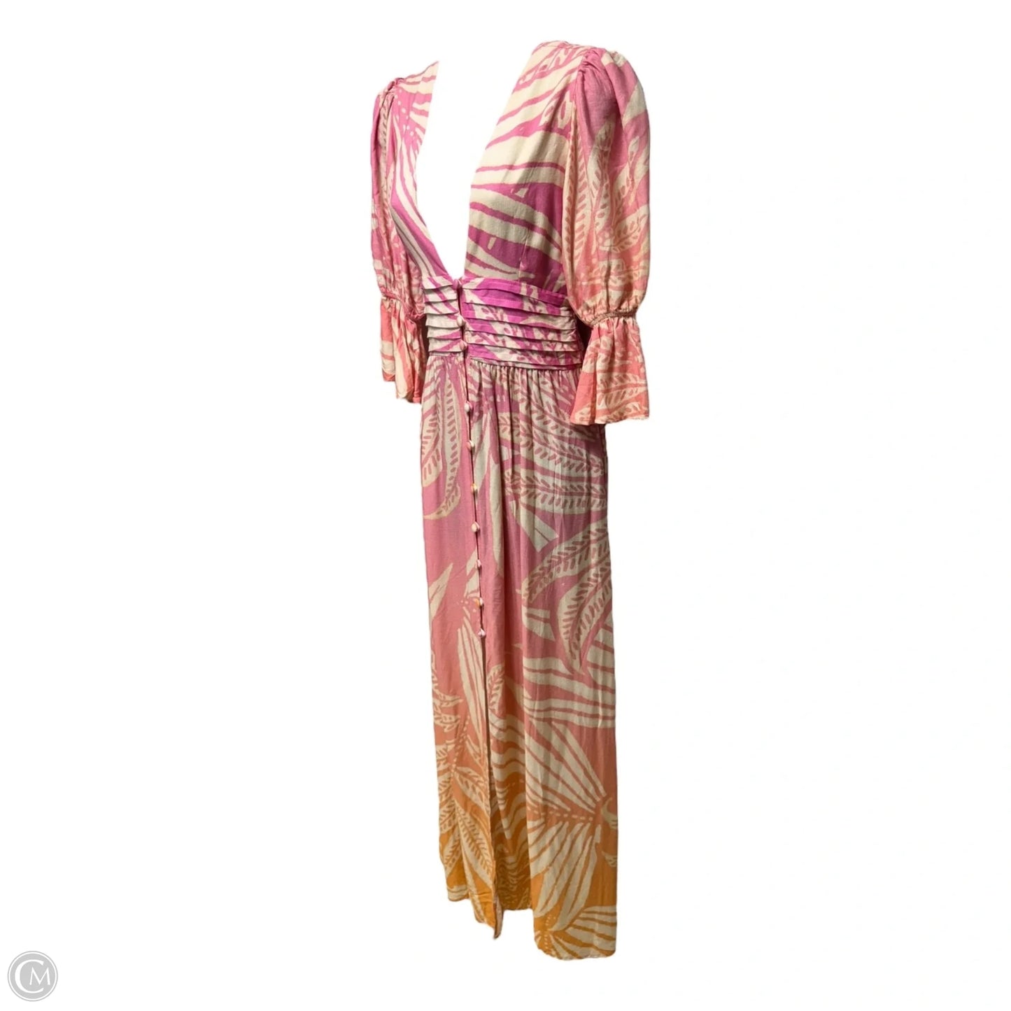Aria V-Neck Maxi Dress By Maaji X Anthropologie In Cream & Pink, Size: S